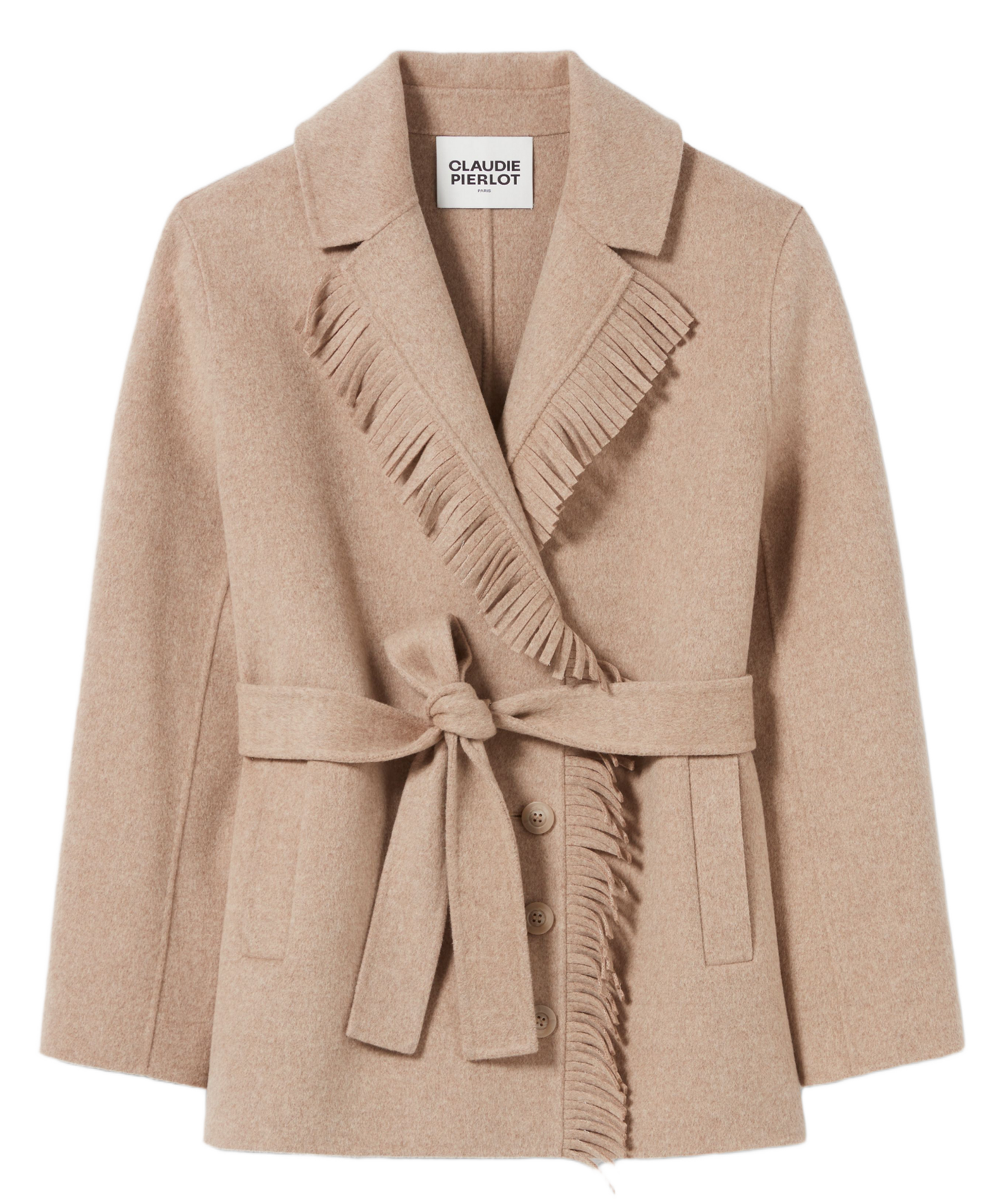 Kurzer Wollmantel mit Fransenkragen CLAUDIE PIERLOT Beige