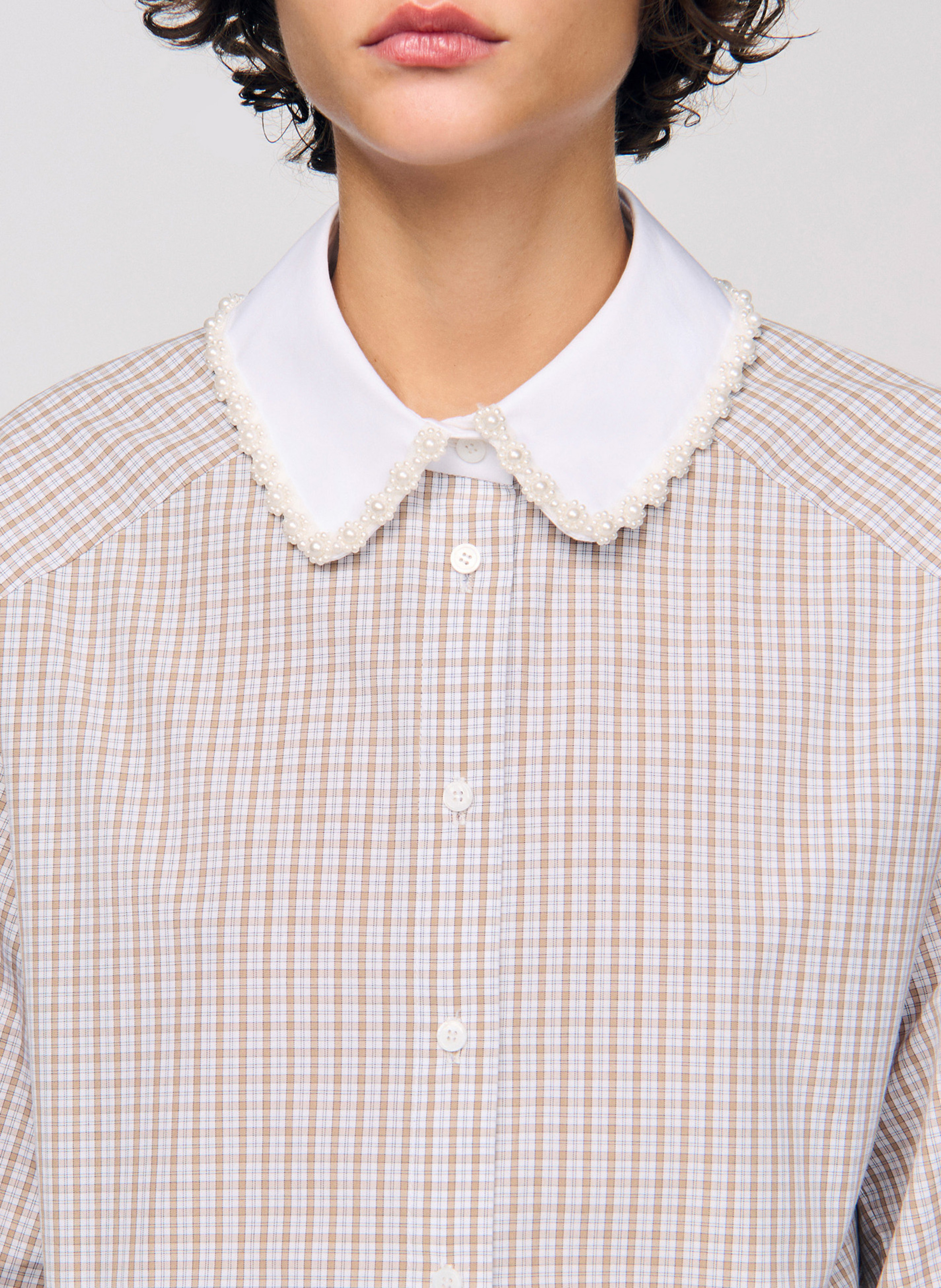 Checked shirt with classic collar SANDRO Beige