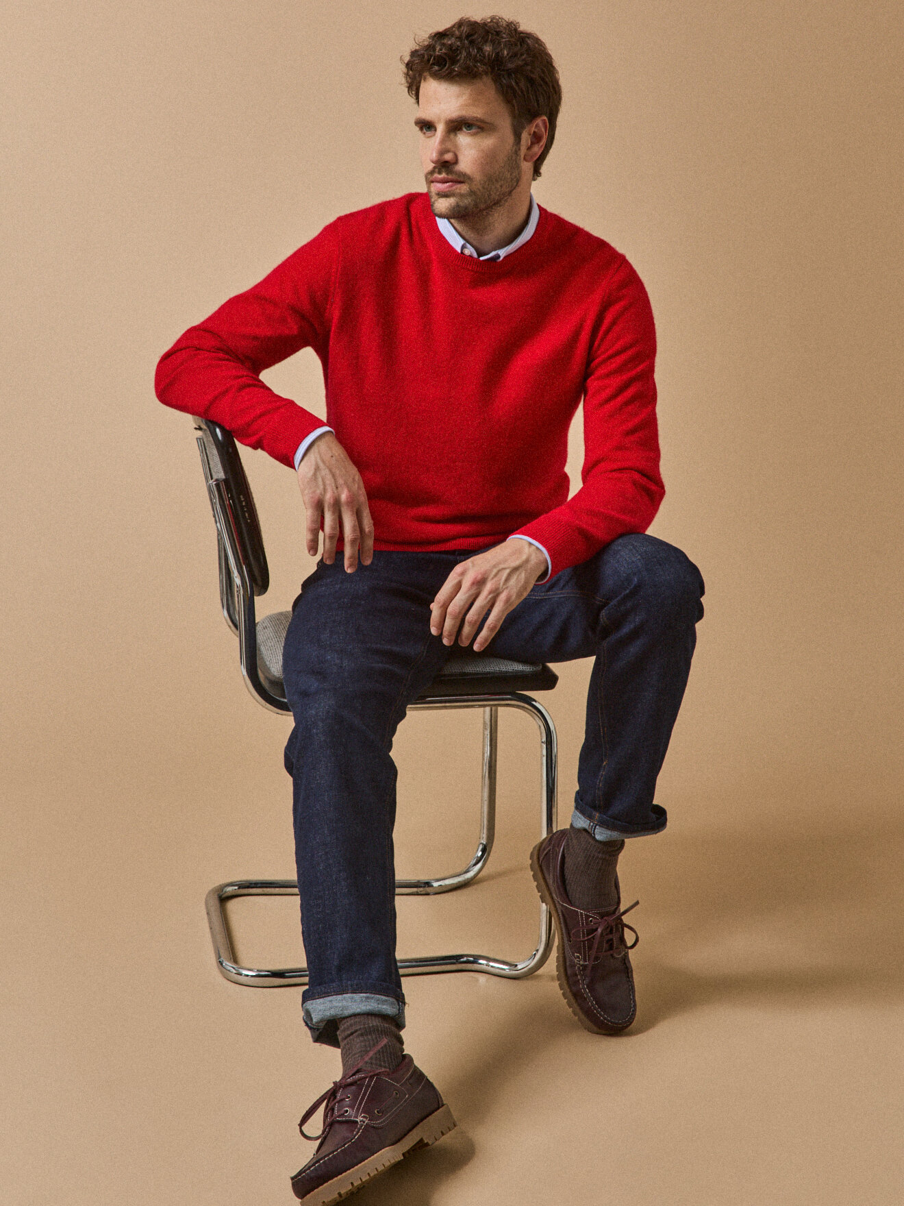 Round neck sweater - cashmere Red