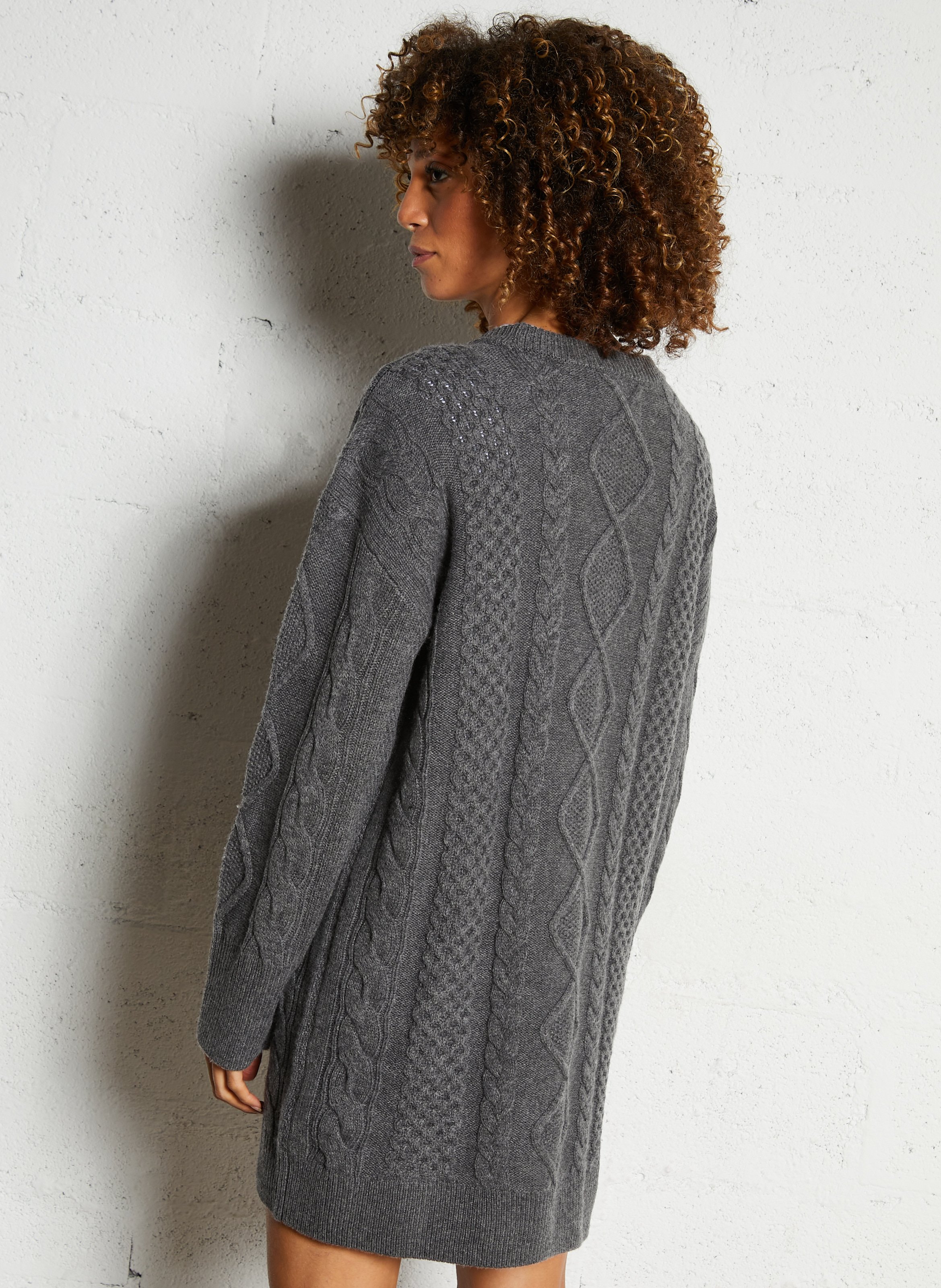 Oversized round neck wool blend sweater dress DES PETITS HAUTS Grey