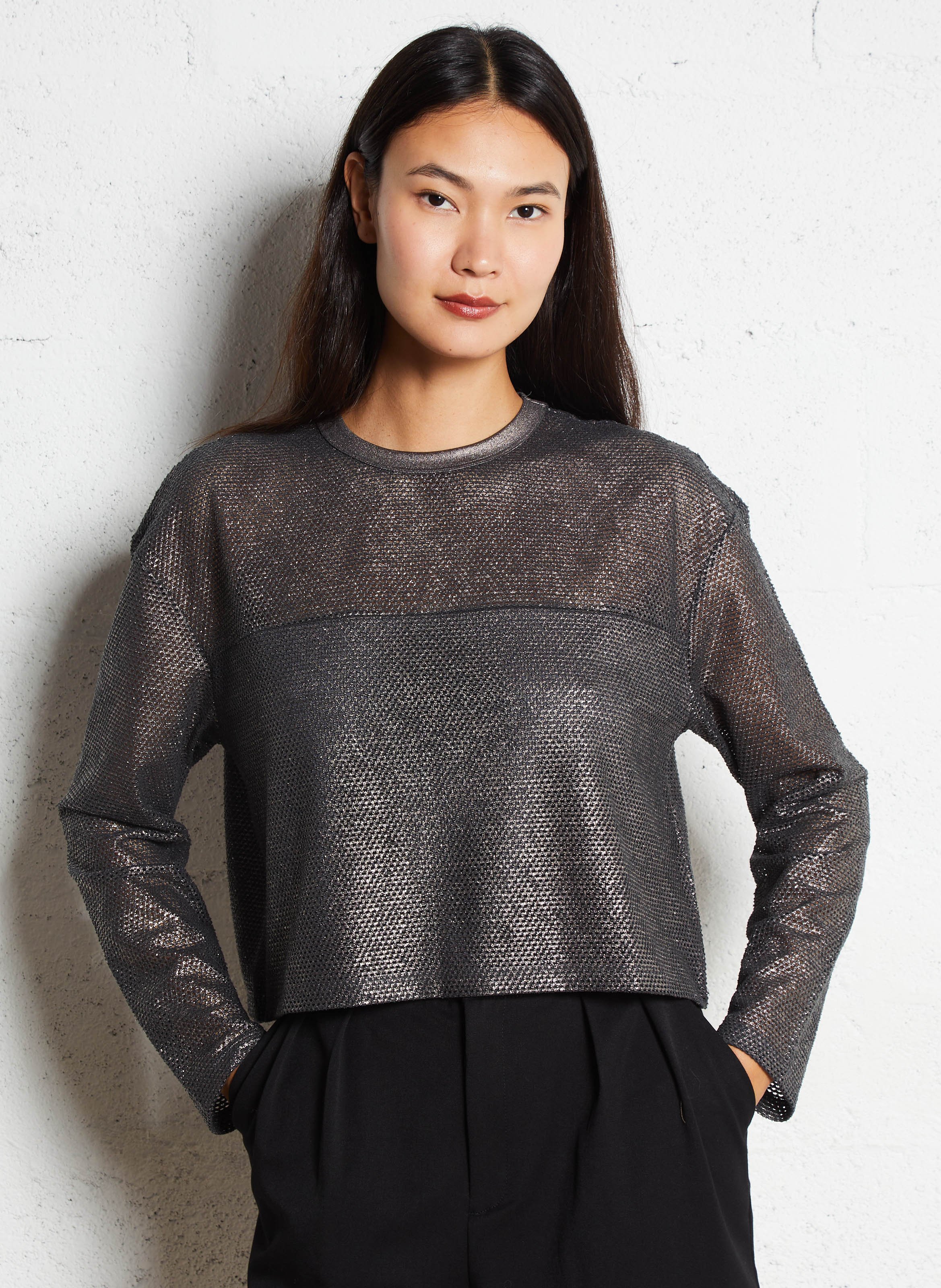 Metallic round-neck top IKKS Grey