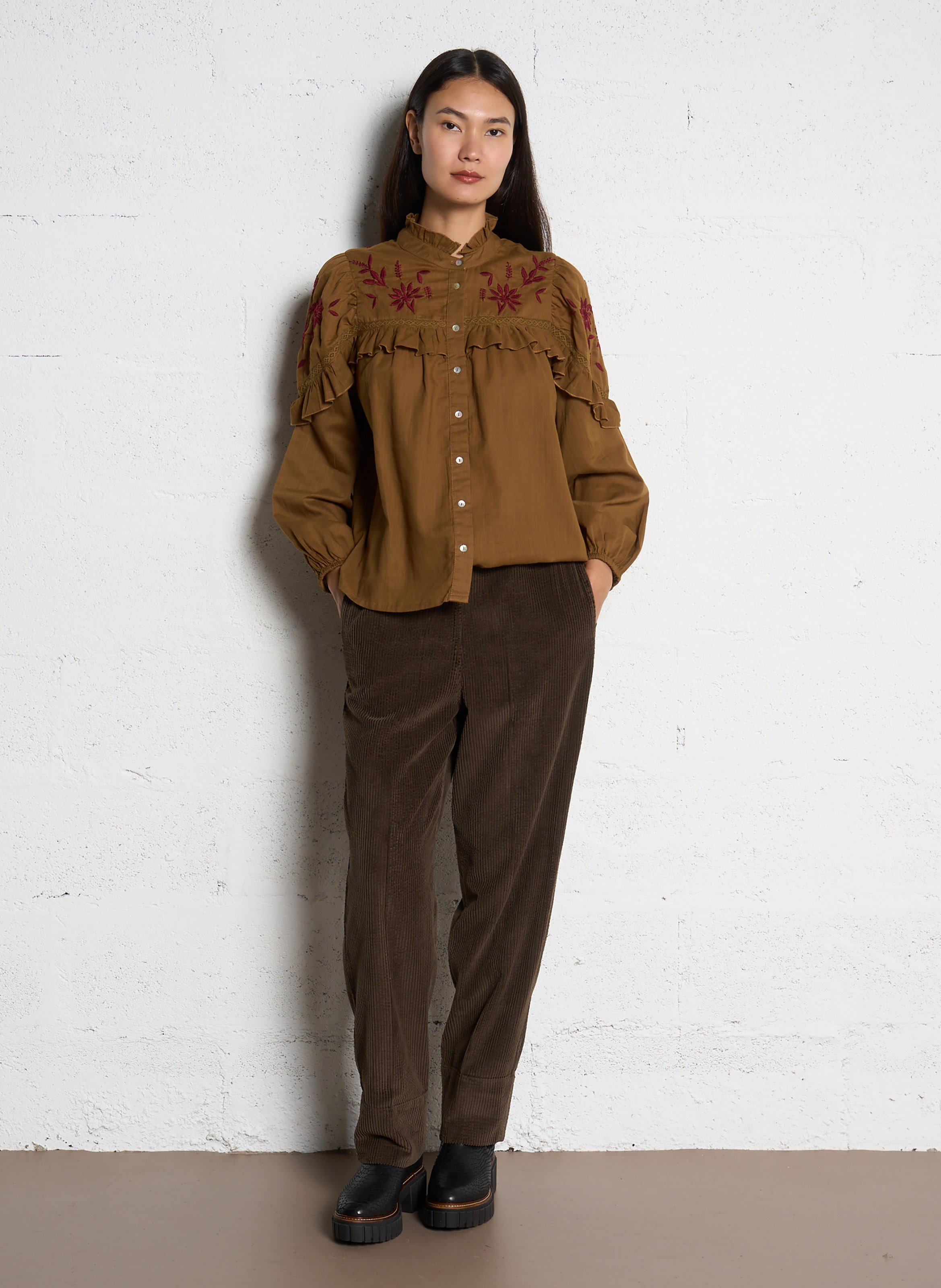 Chemise droite col rond en coton brodé SOPHIE+LUCIE Vert