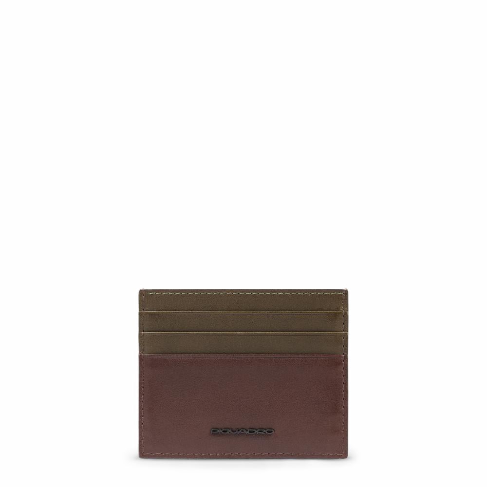 Men's slim leather credit card holder with RFID protection PIQUADRO Green