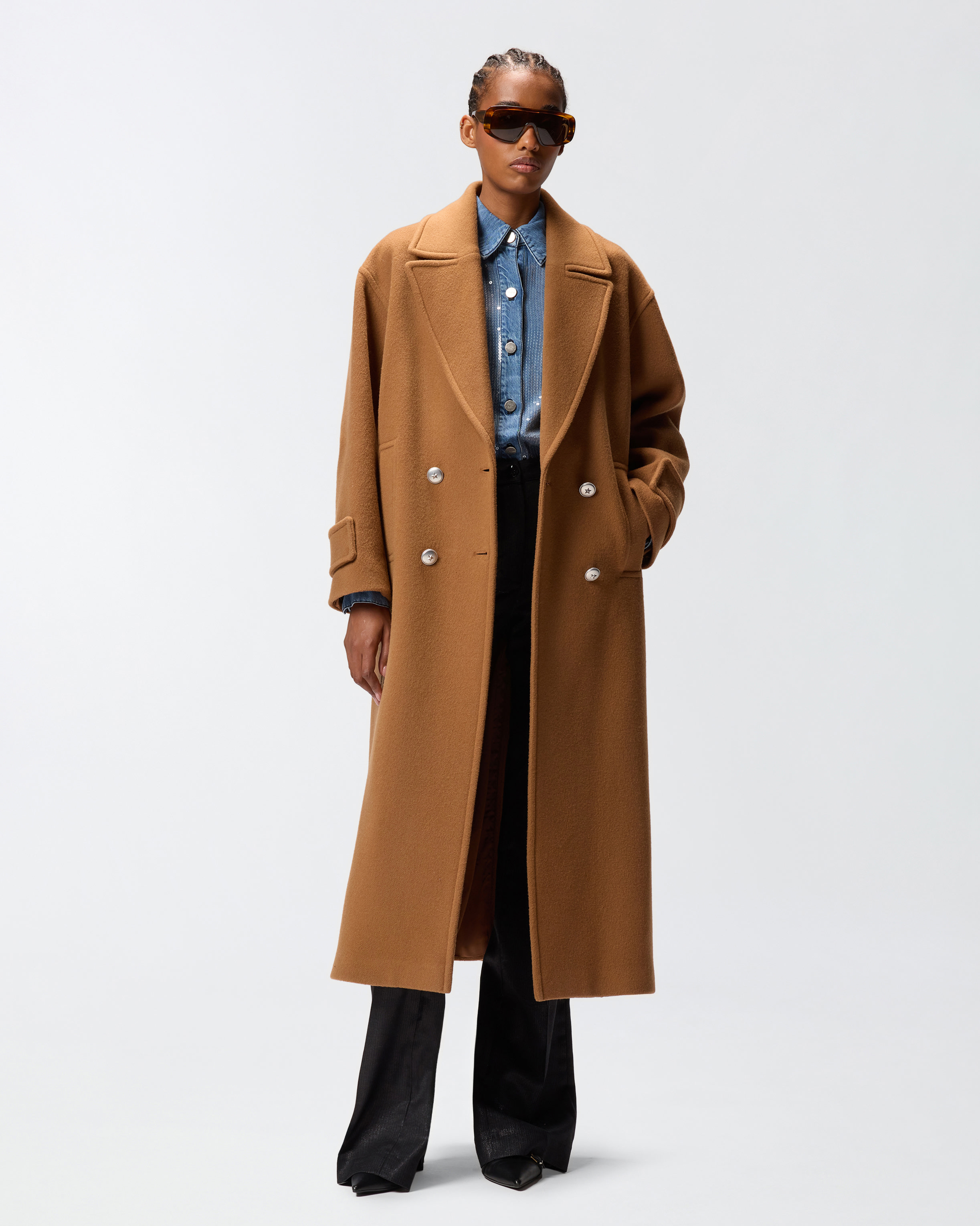 Long double-breasted coat in blended woolen cloth. PINKO Brown