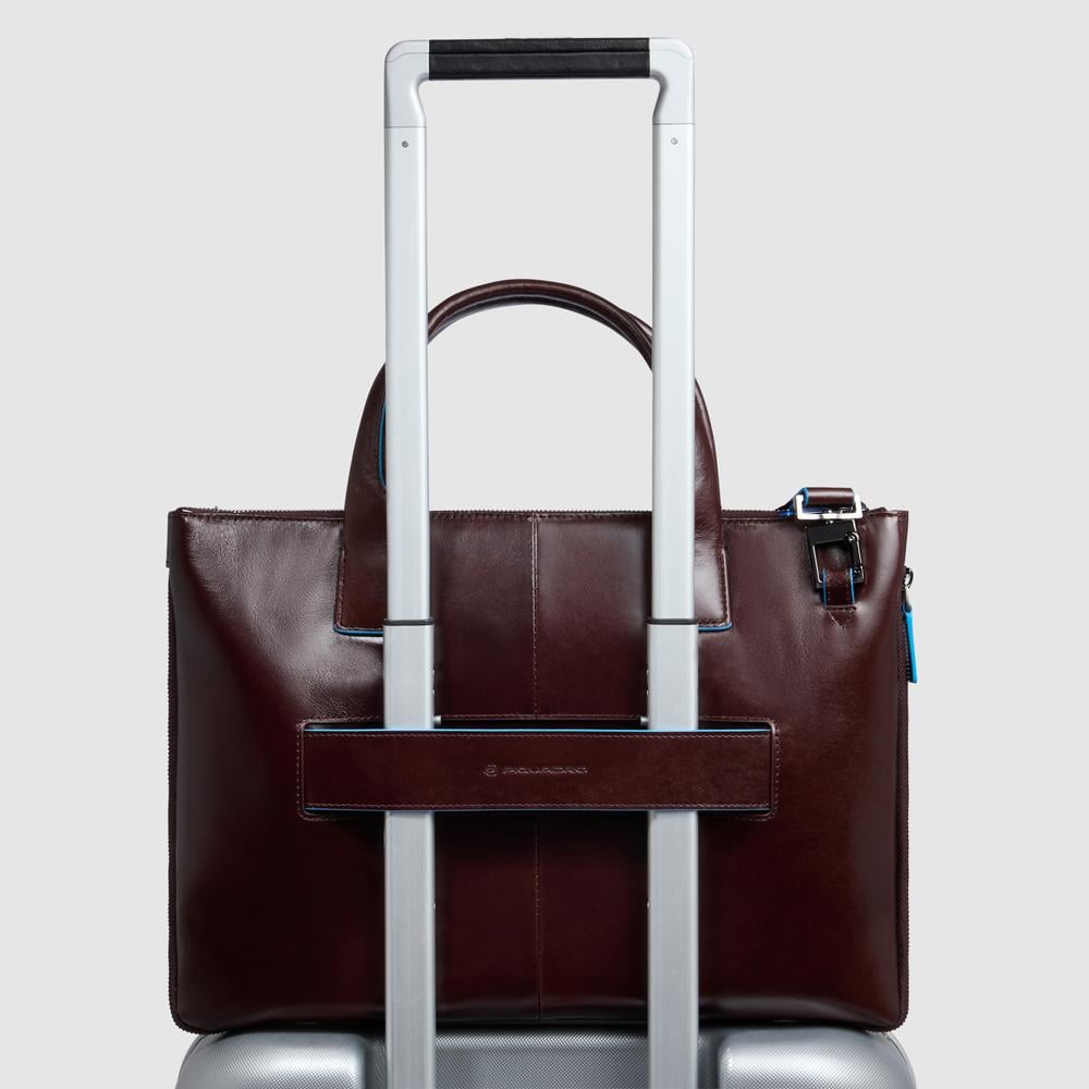 Customizable leather bag for laptop and ipad® with shockproof and rfid protection PIQUADRO Brown