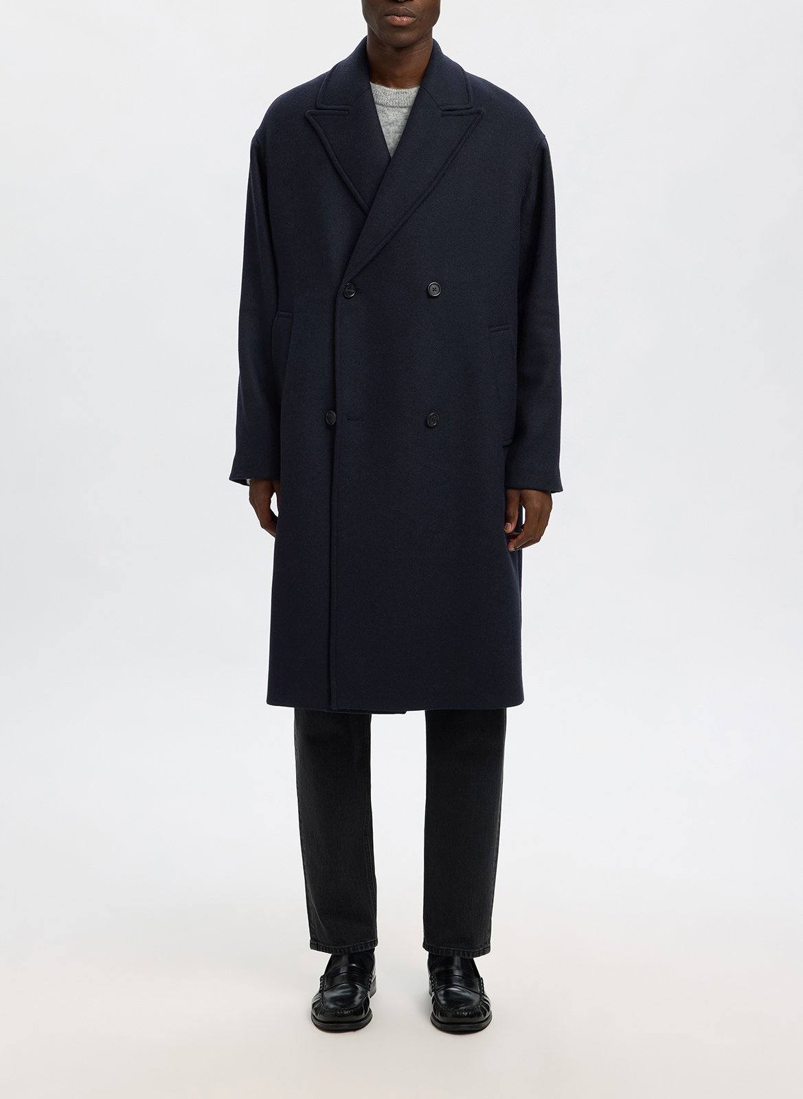 Manteeau en laine recyclée col tailleur SELECTED Bleu