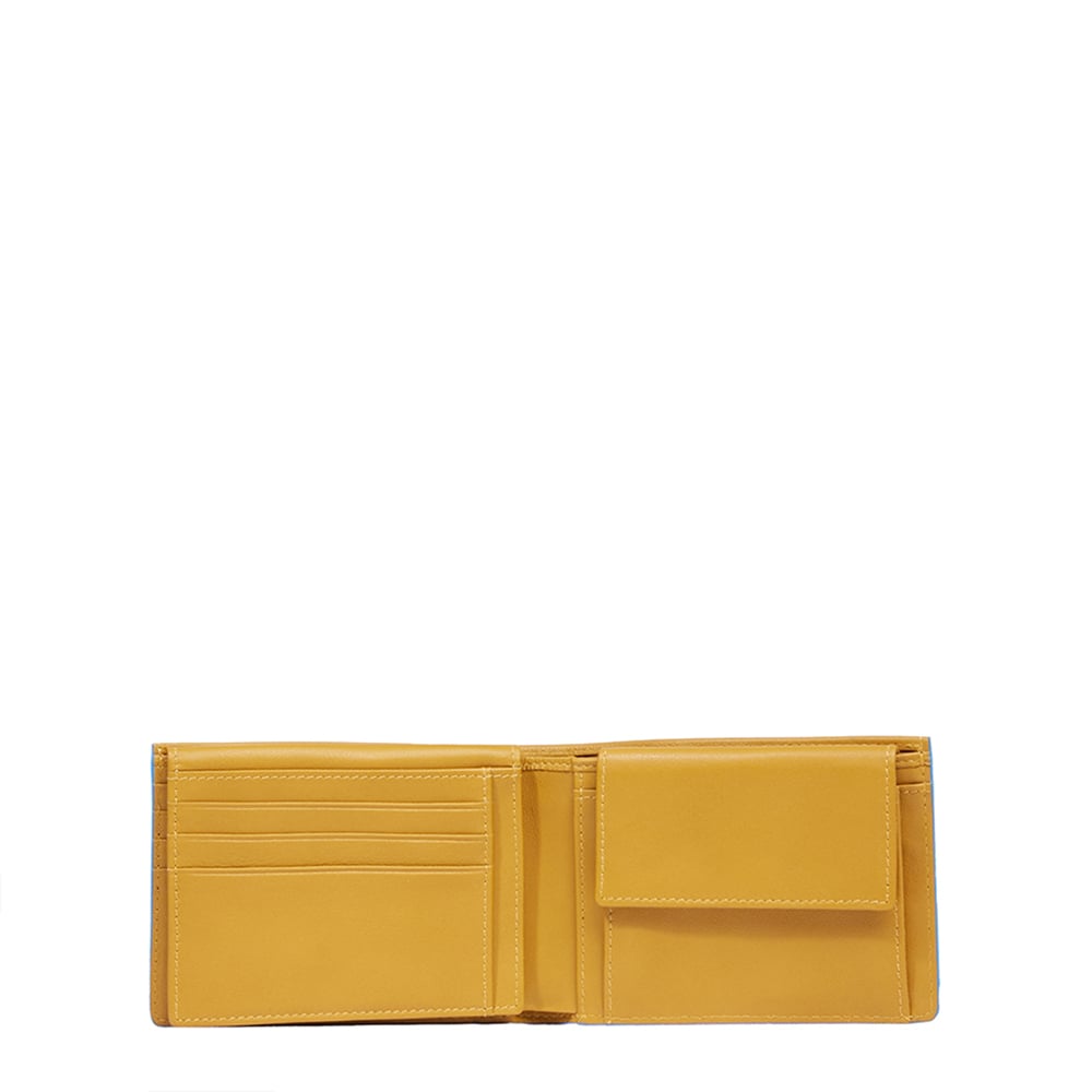 Men's wallet with ID card holder flap, coin pocket, credit card slots, and RFID protection PIQUADRO