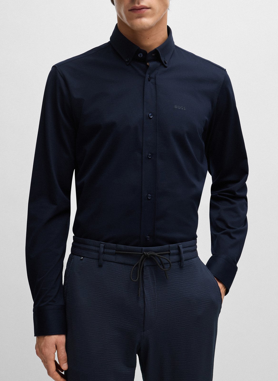 Cotton-blend regular-fit shirt with classic collar BOSS Blue