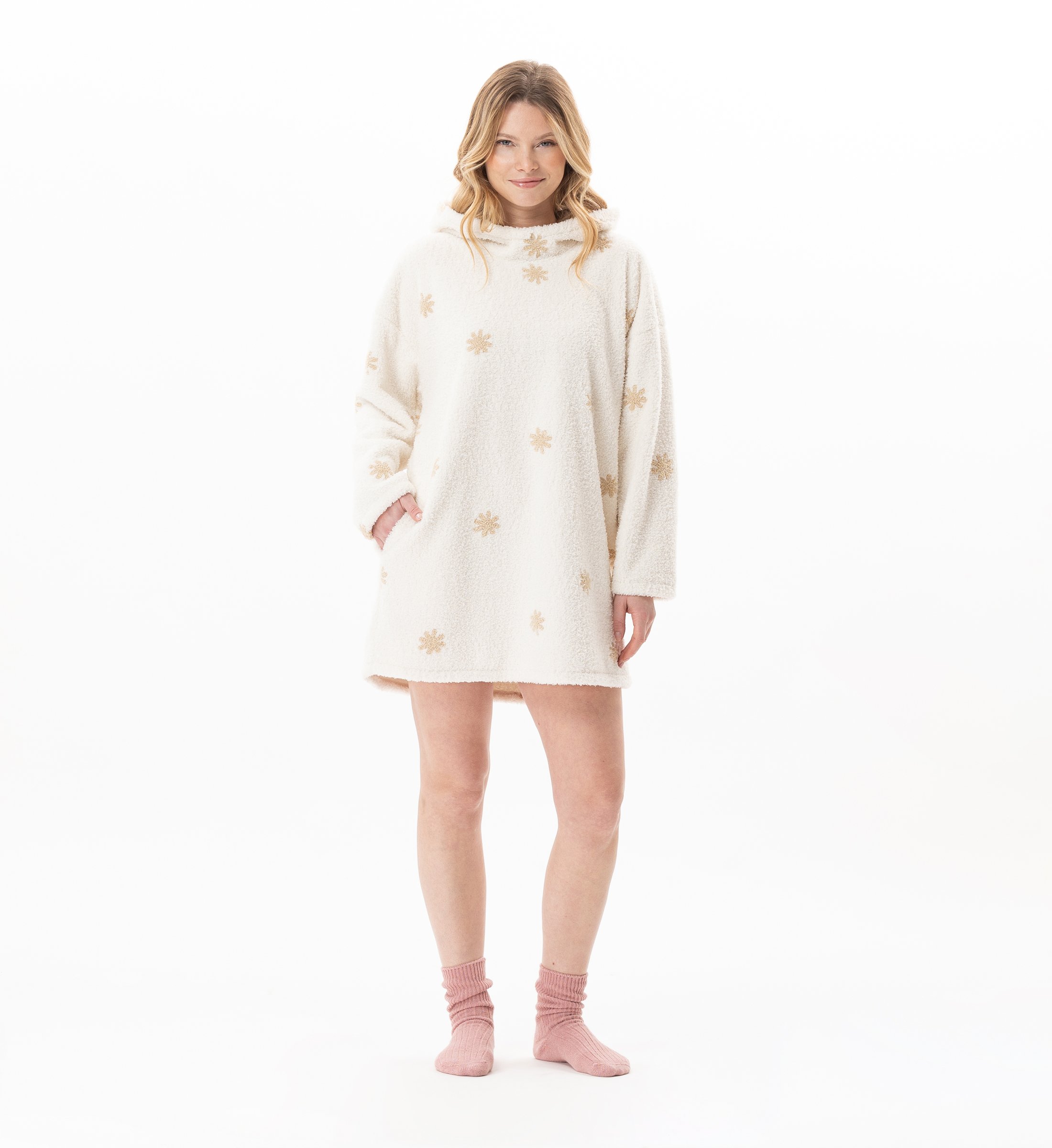 Hooded tunic with patterns LE CHAT White