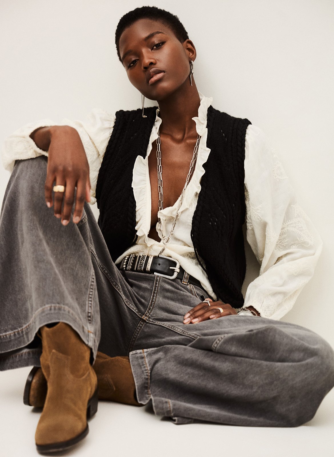 Grote katoenen jeans BA&SH Zwart