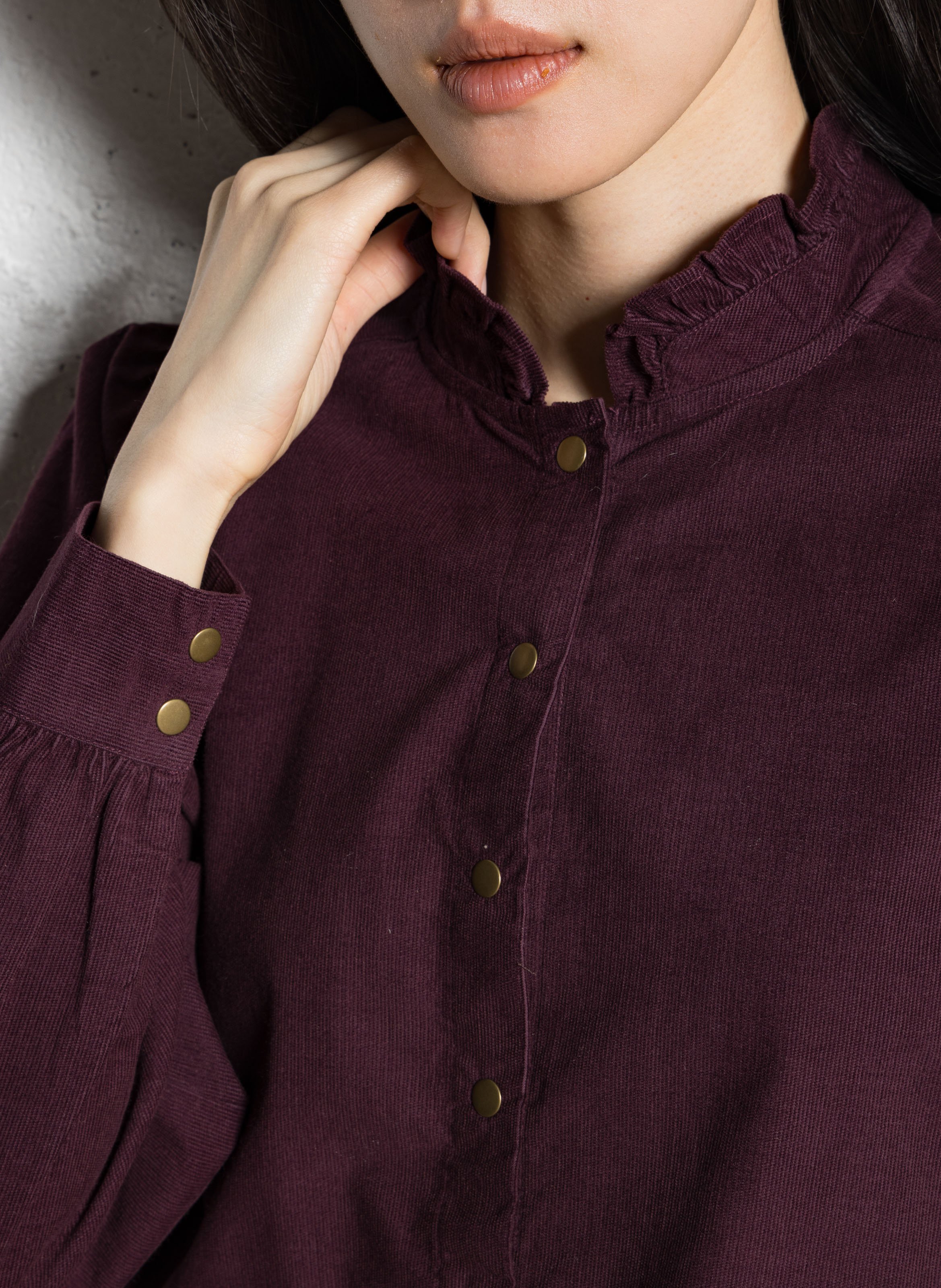 Chemise droite col rond en coton  Violet