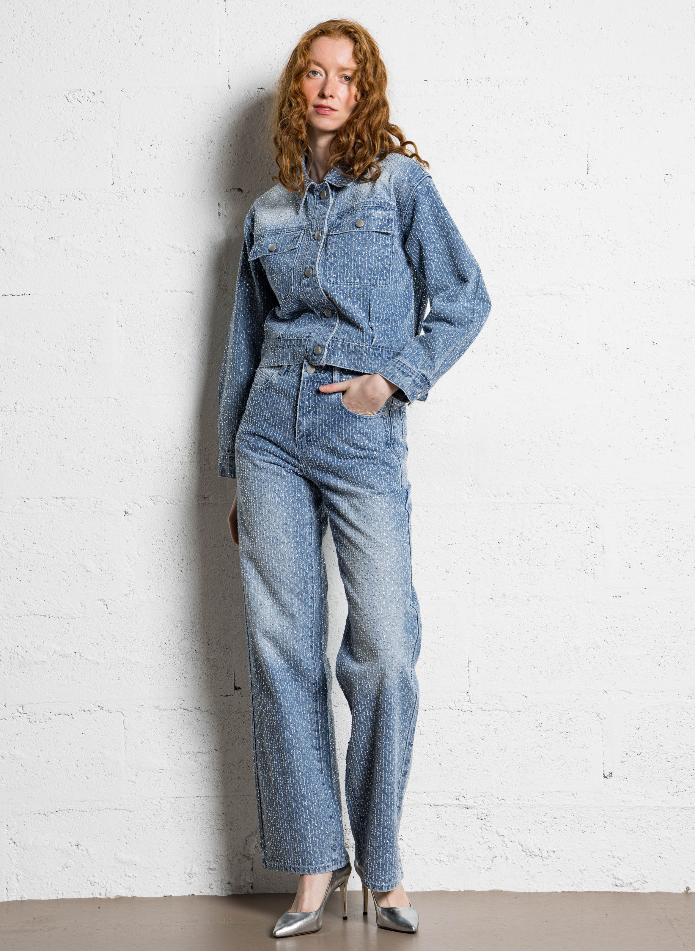 Jean droit en coton brodé SUNCOO Bleu