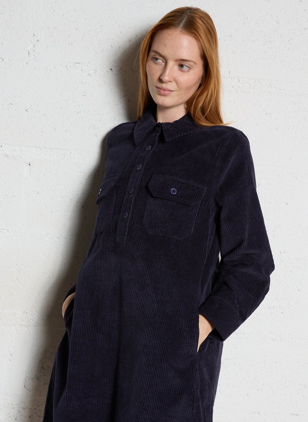 Loose-fit cotton shirt dress with classic collar PETITE MENDIGOTE Blue