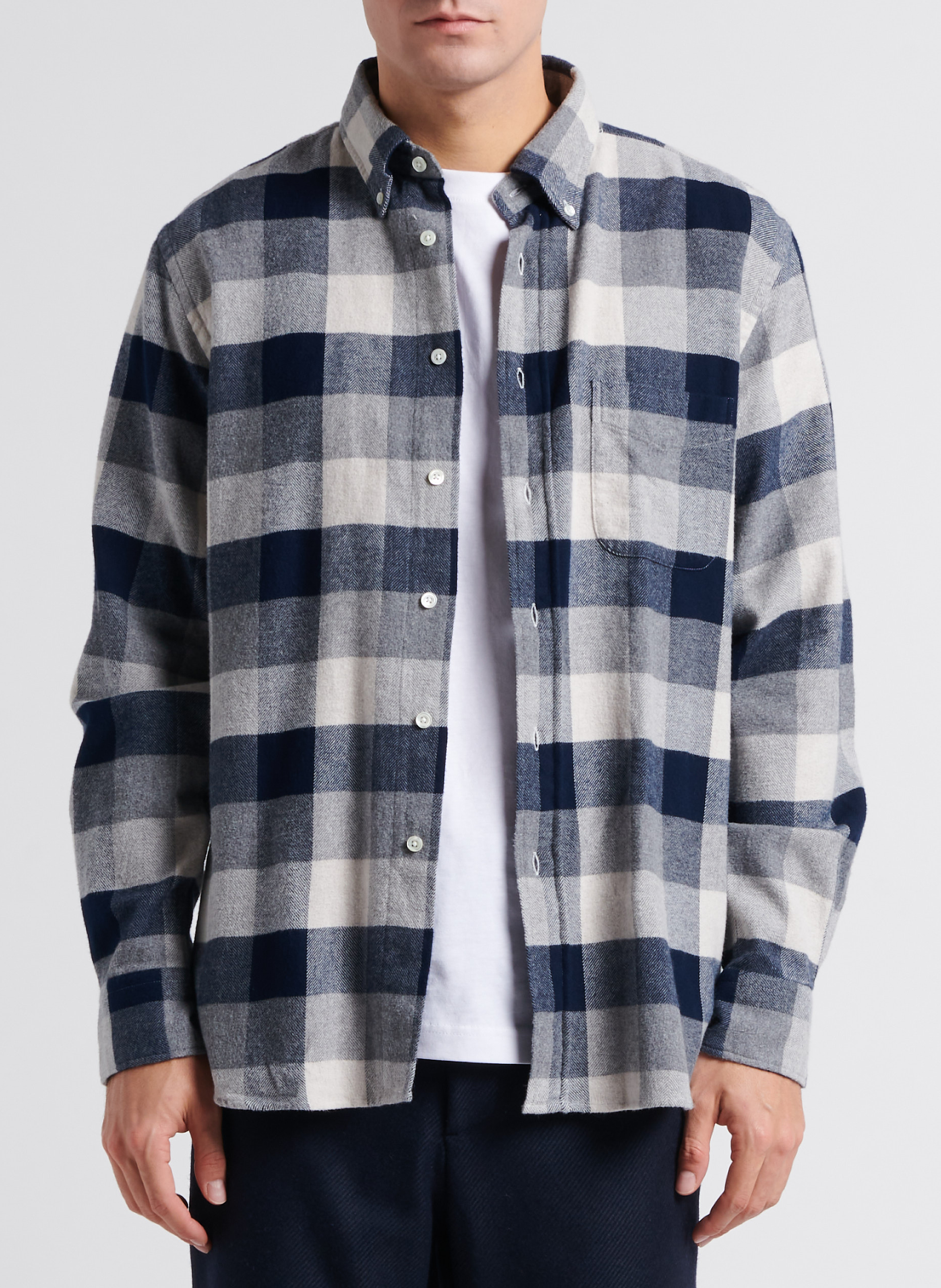 Rechte, geruite, katoenen blouse met klassieke kraag HARTFORD Blauw