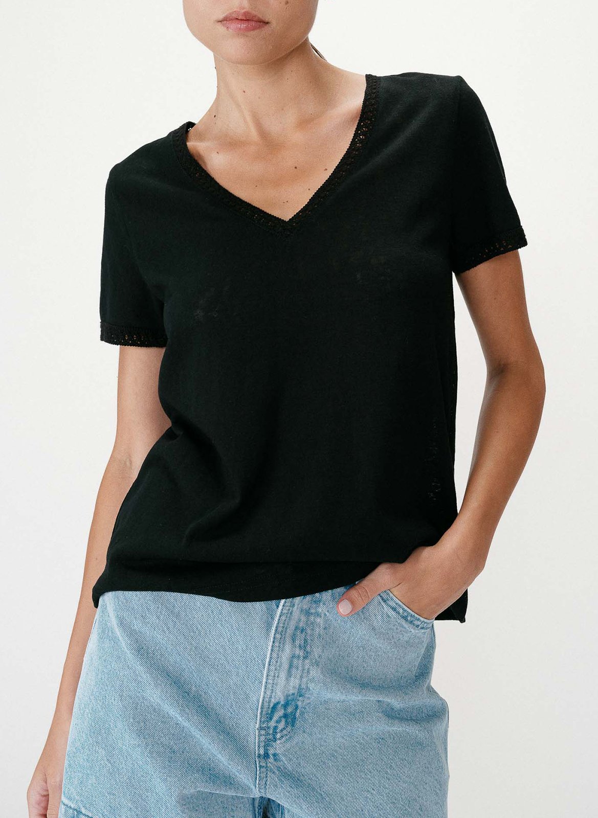 Tee-shirt col v en coton mélangé GRACE ET MILA