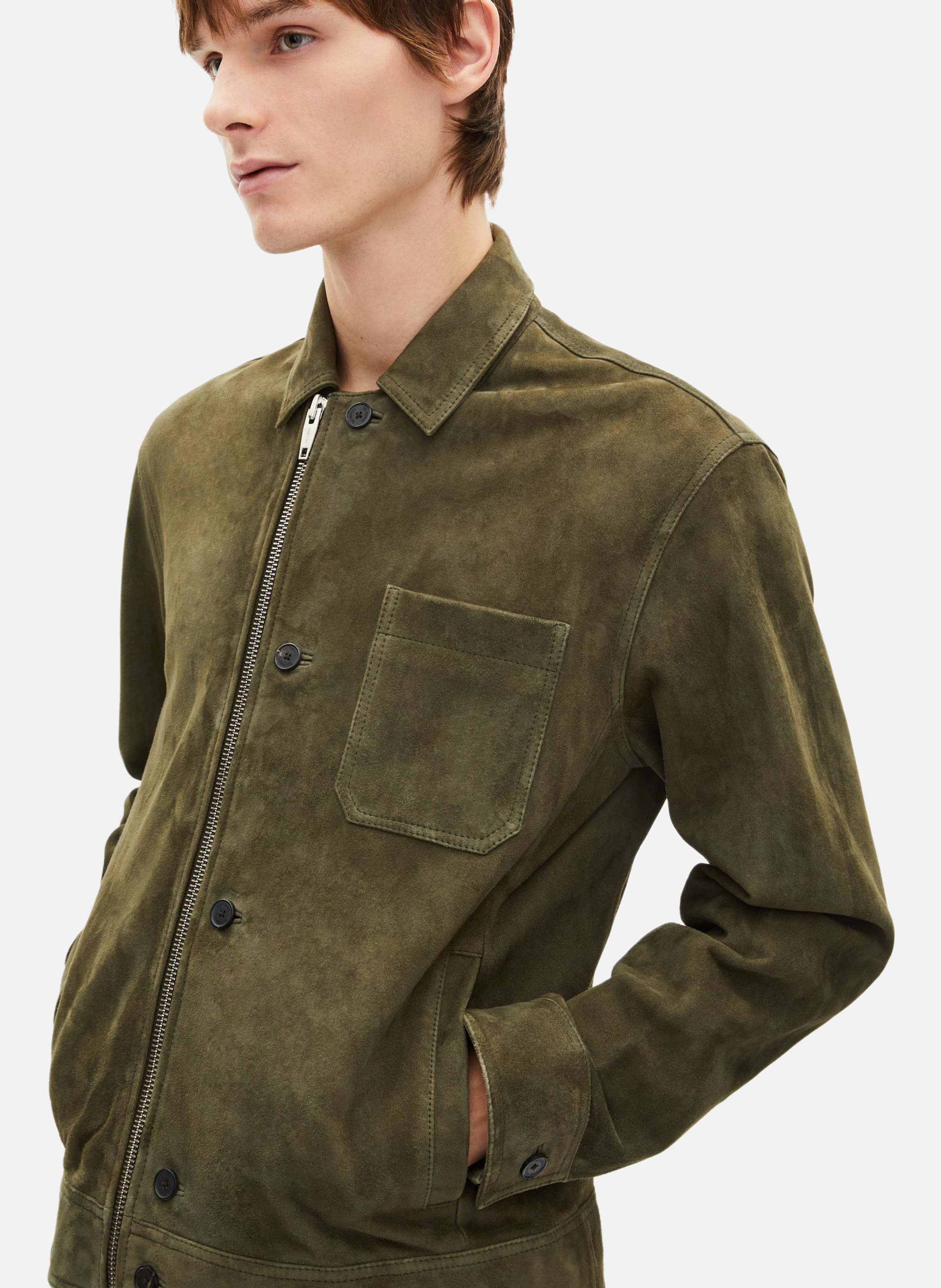 Suede jacket with offset zipper THE KOOPLES Green