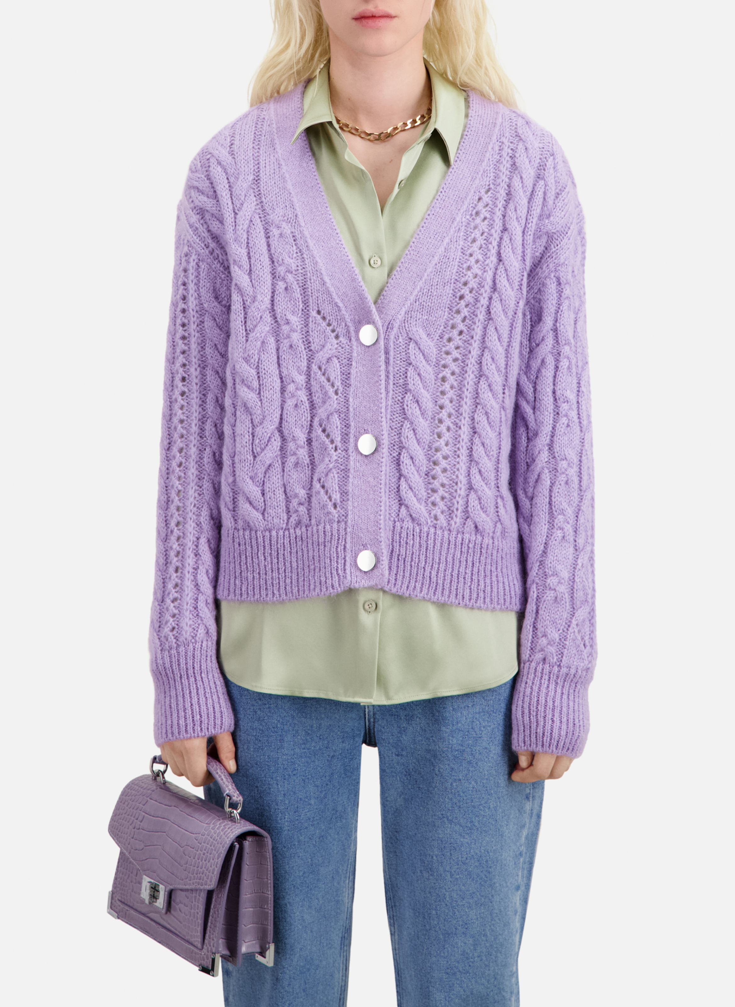 Cardigan ample encolure V en maille THE KOOPLES Violet