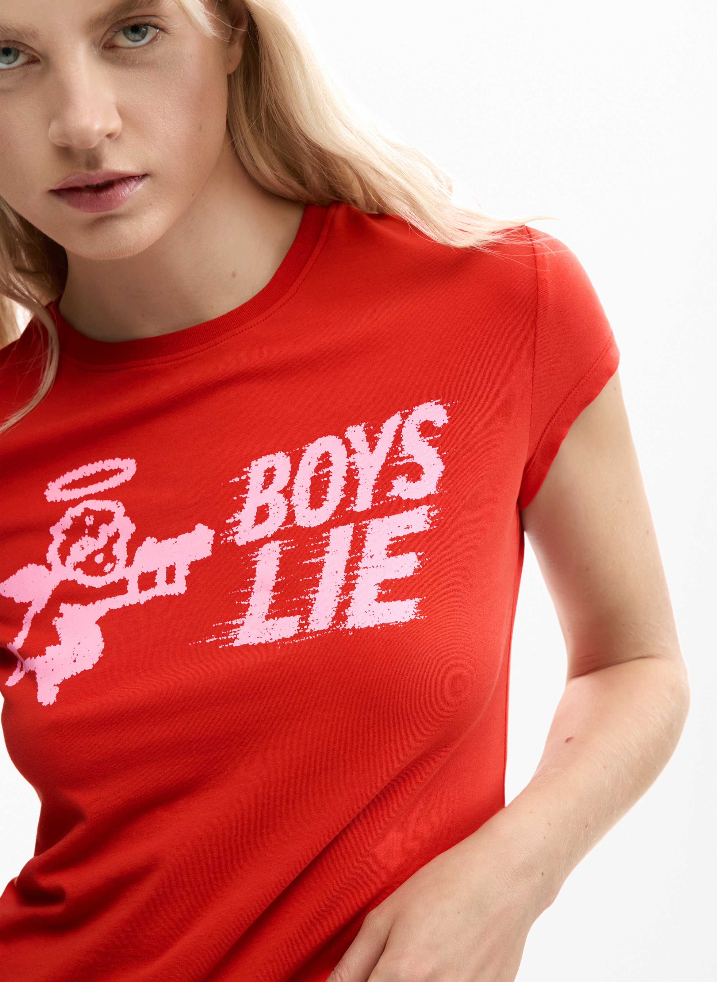 Tee-shirt col rond en coton mélangé DESIGUAL Rouge