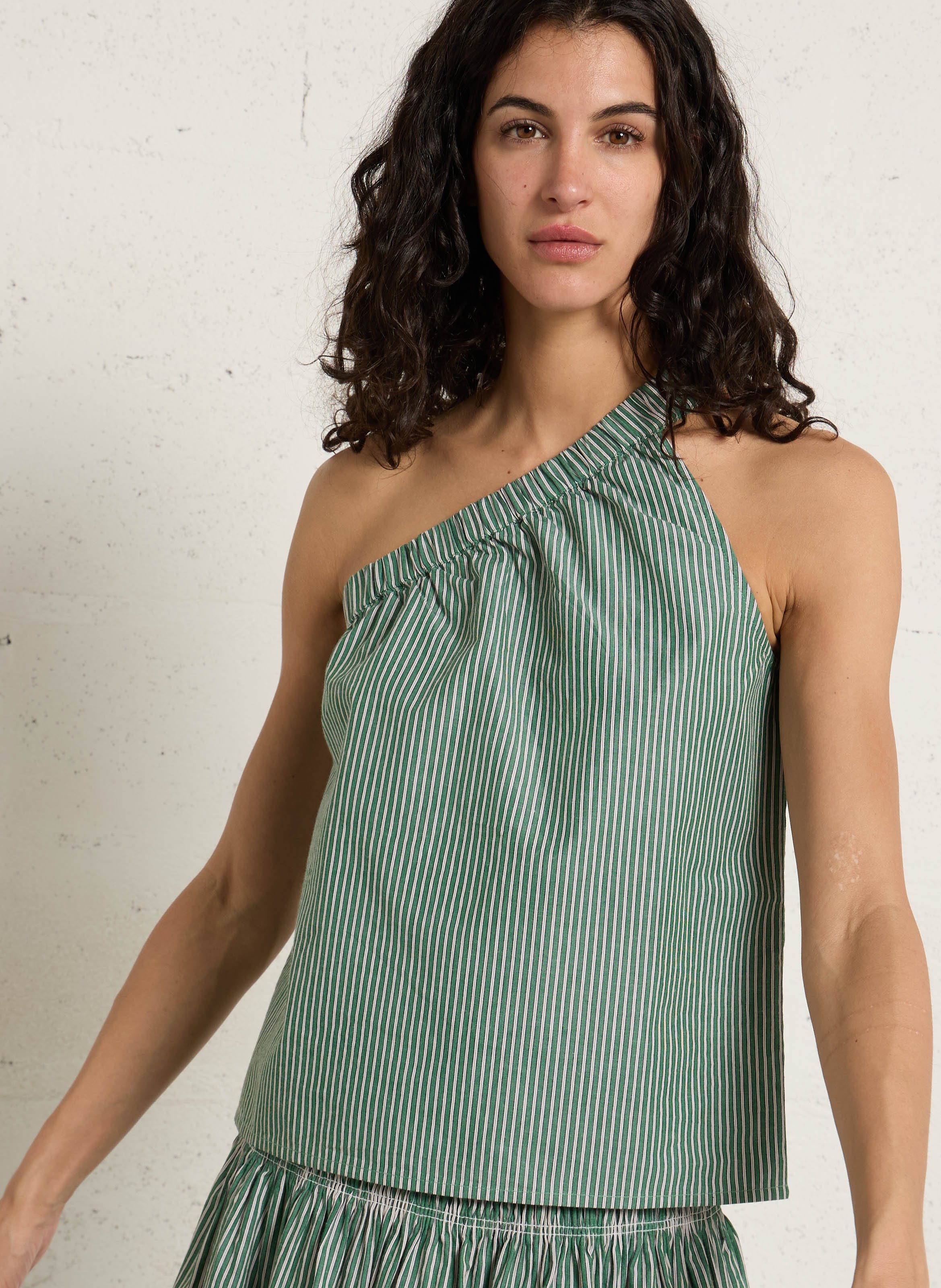 Oberteil mit Streifen und asymmetrischem Kragen PETITE MENDIGOTE Grun