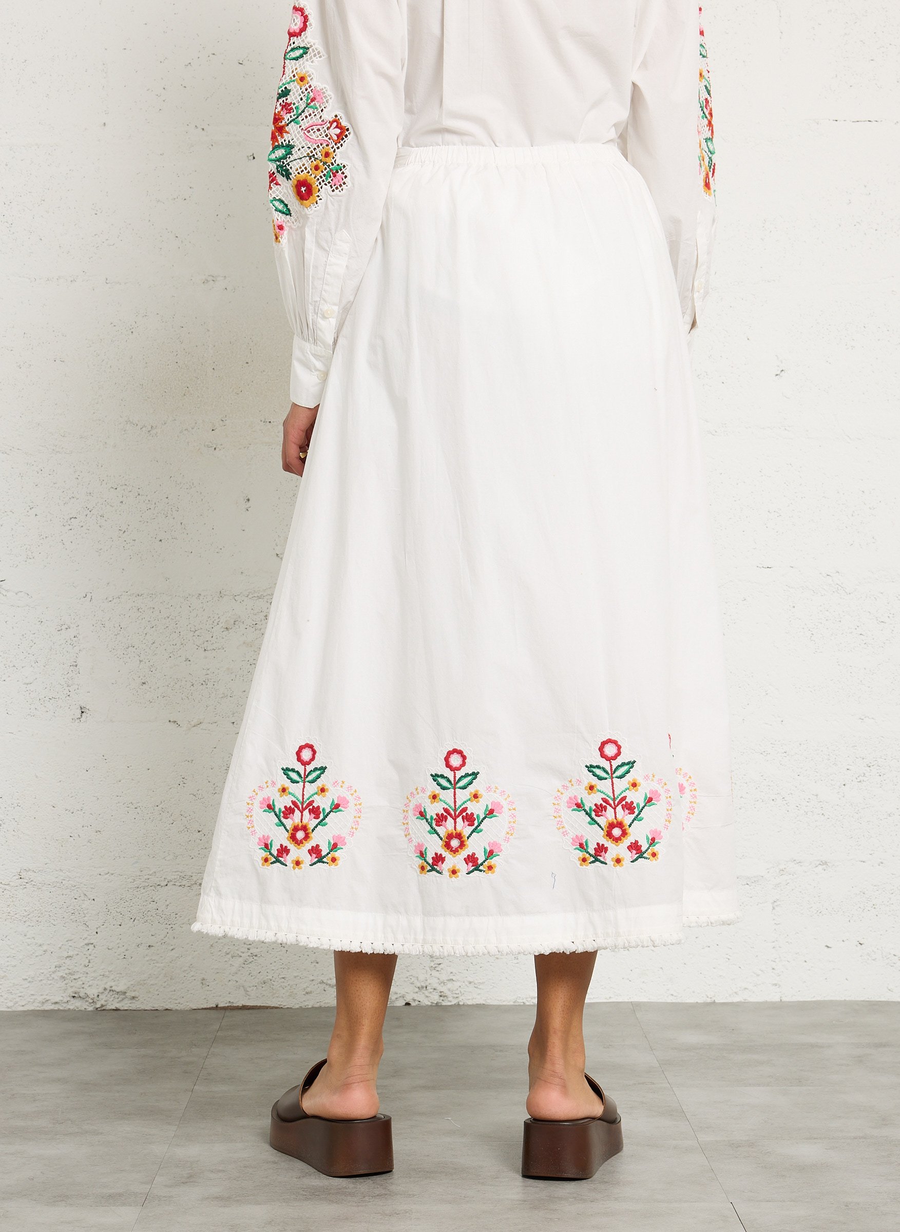 Jupe longue évasée brodée LOUISE MISHA Blanc