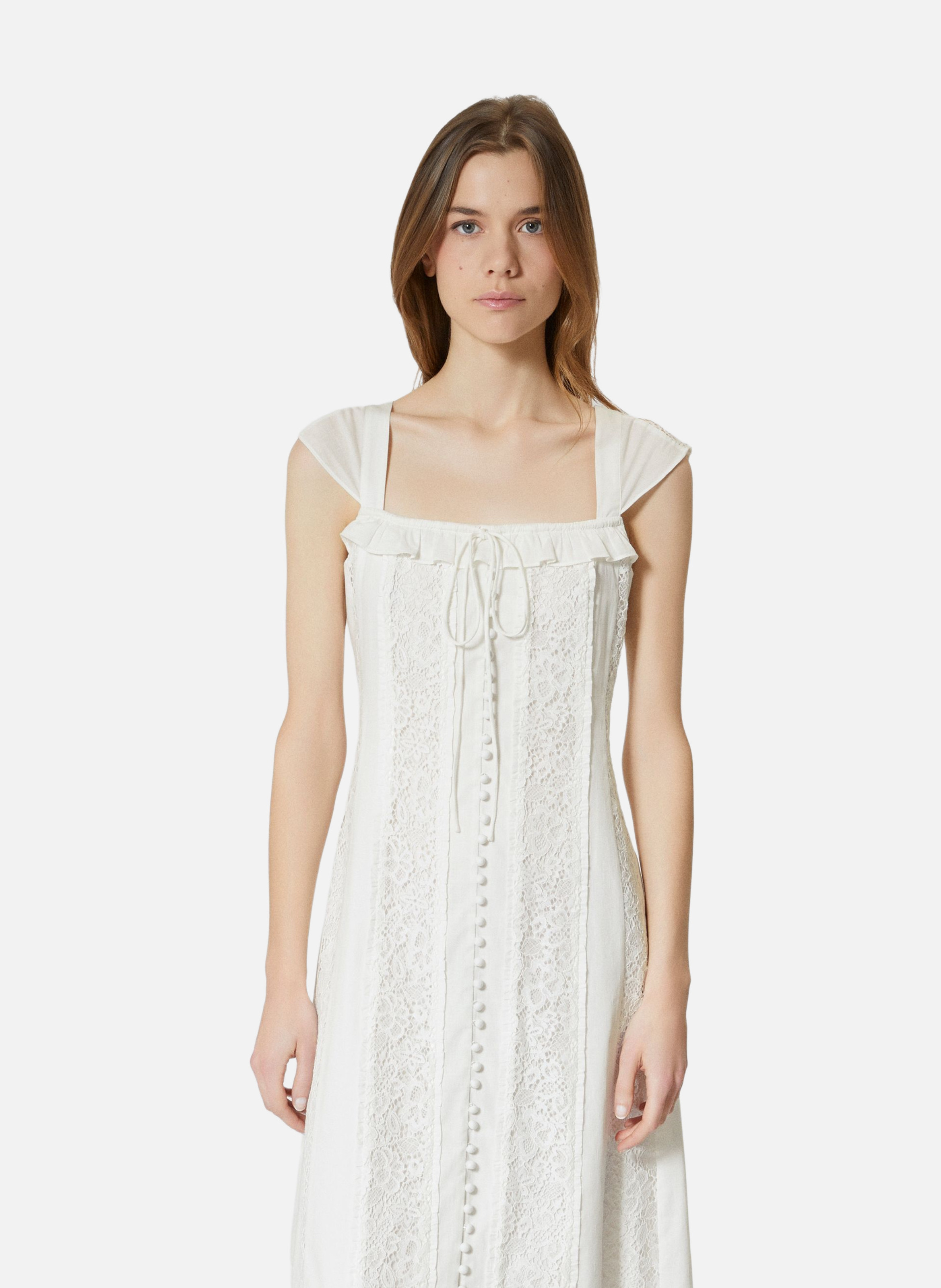 Robe longue en dentelle et coton THE KOOPLES Beige