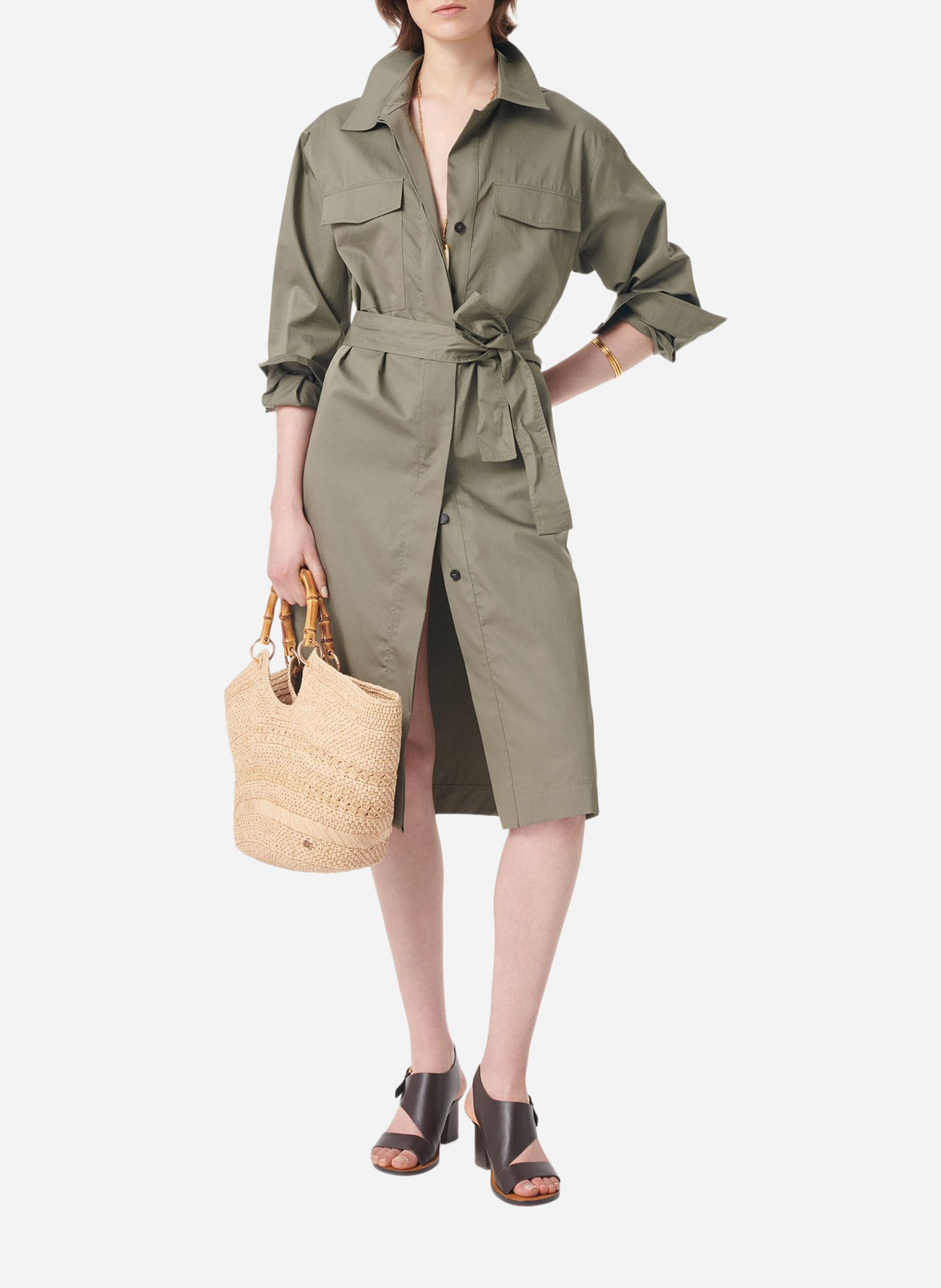 Robe midi col classique en coton VANESSA BRUNO Vert