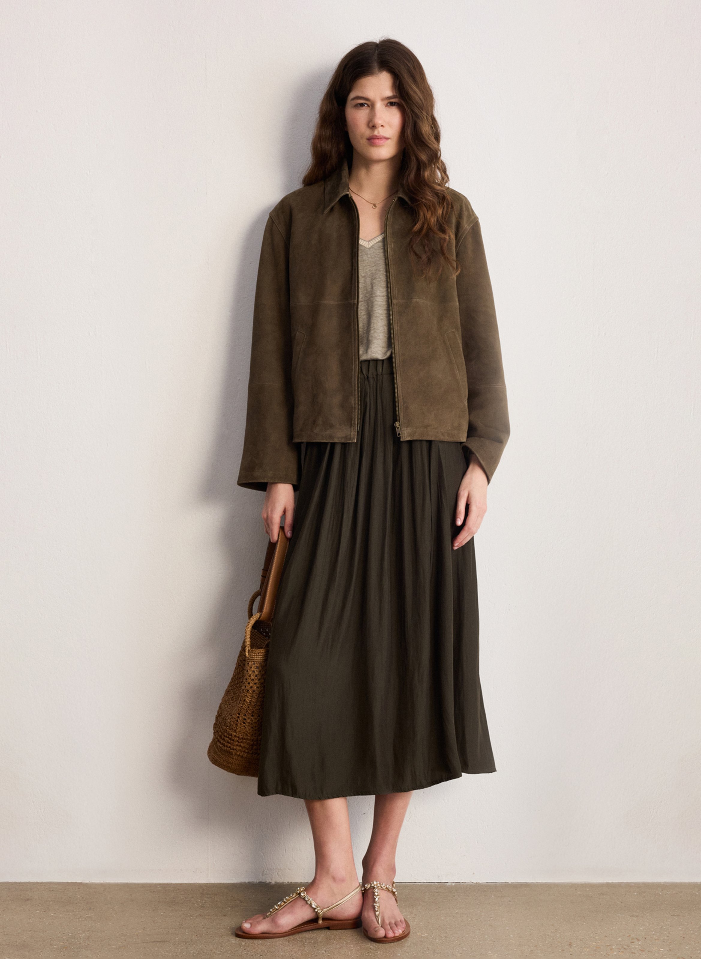 Pleated flared midi skirt PABLO Green