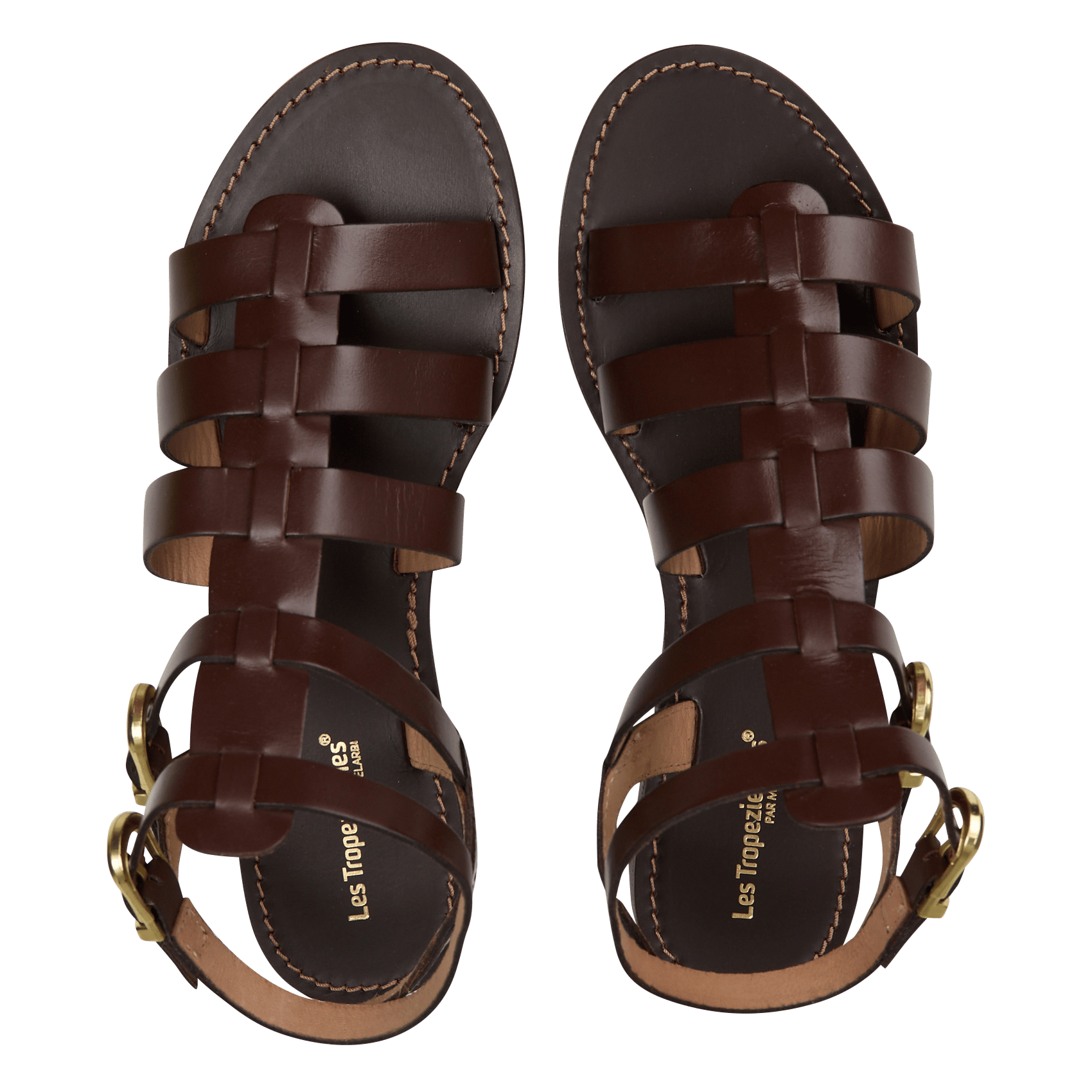 Avarca Berlin - Flache Ledersandalen mit Samt LES TROPEZIENNES PAR M.BELARBI Braun