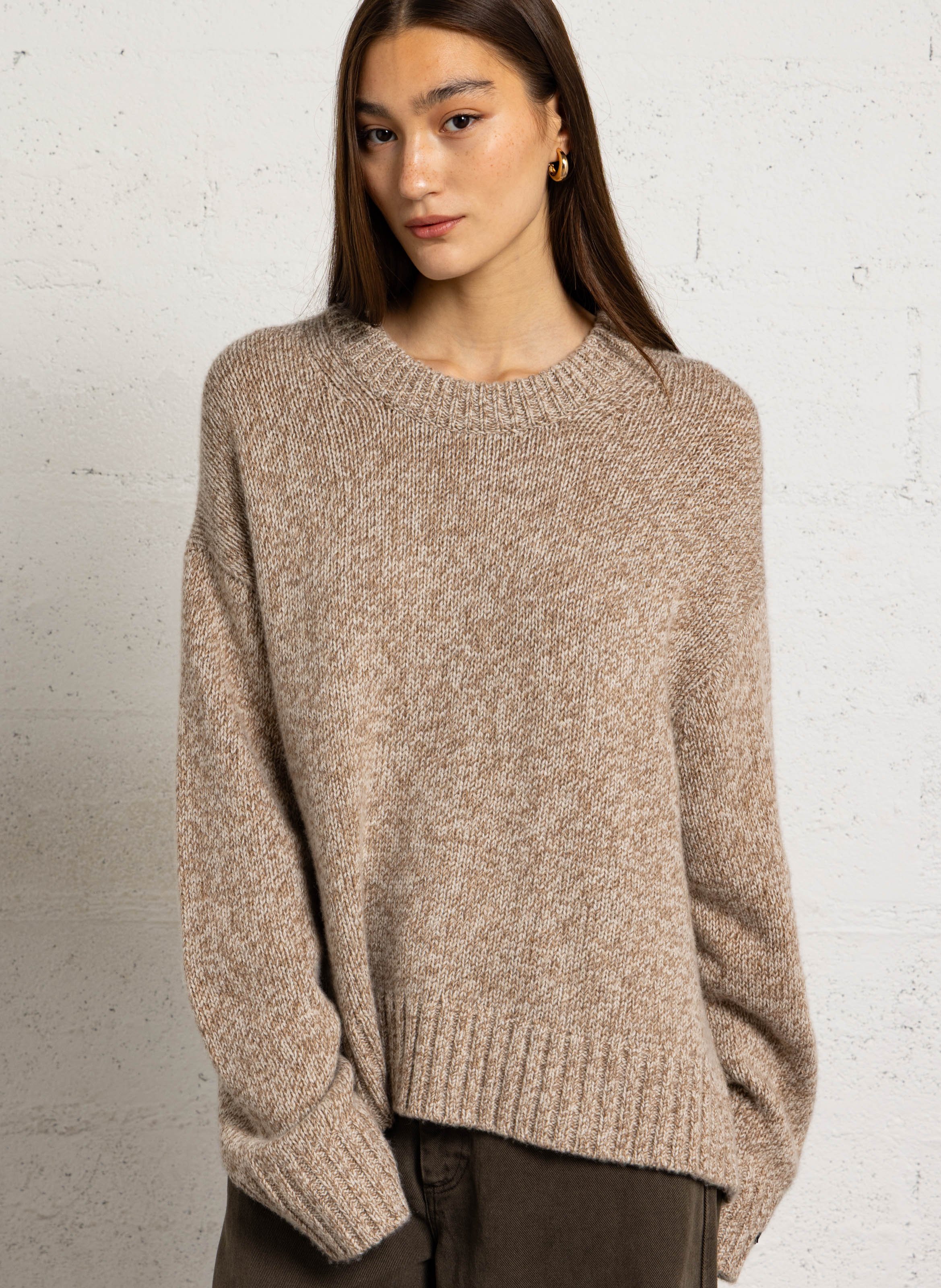Oversized Pullover aus melierter Wolle MARGAUX LONNBERG Beige