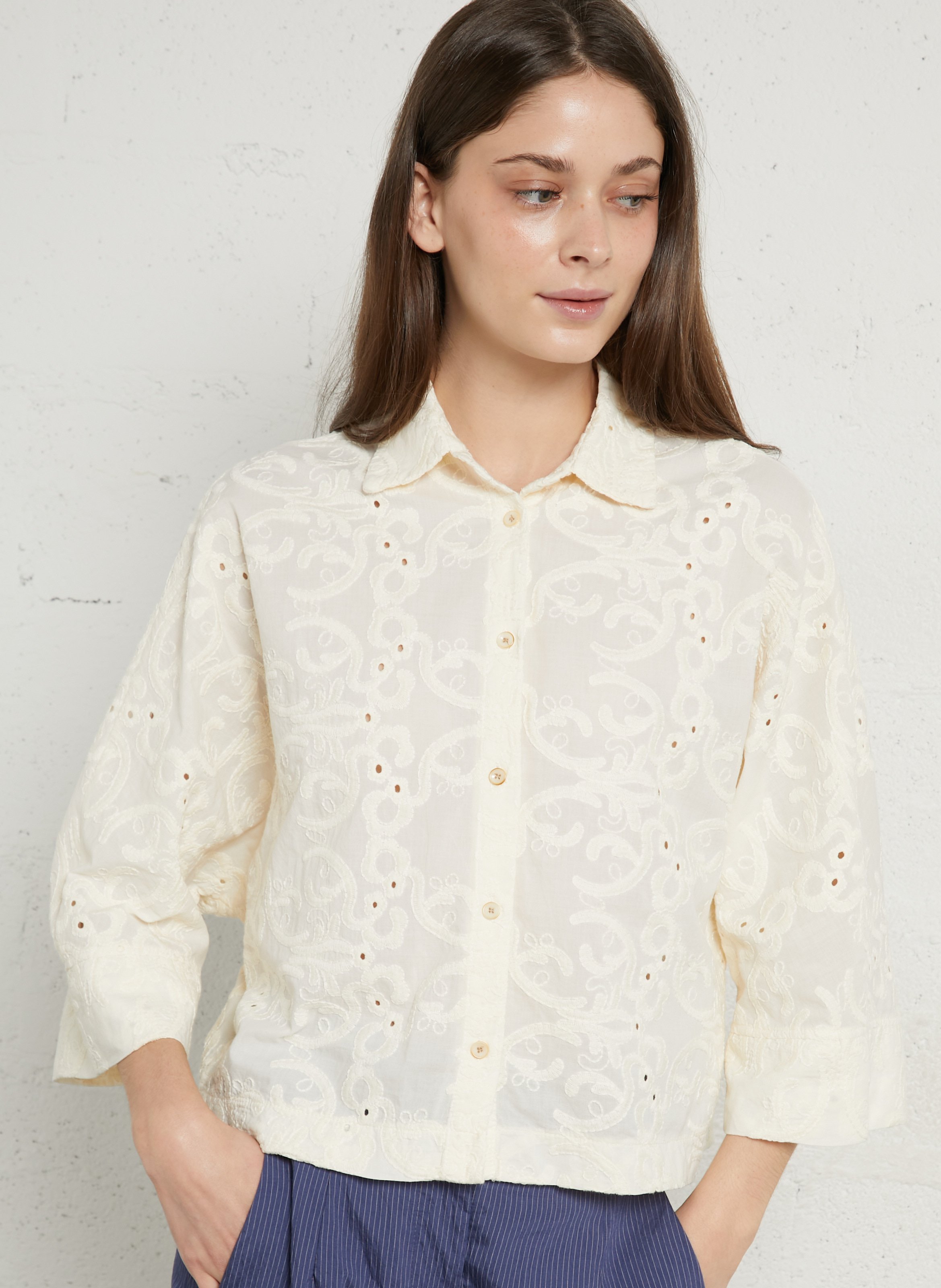 Chemise brodée en coton TINSELS Blanc