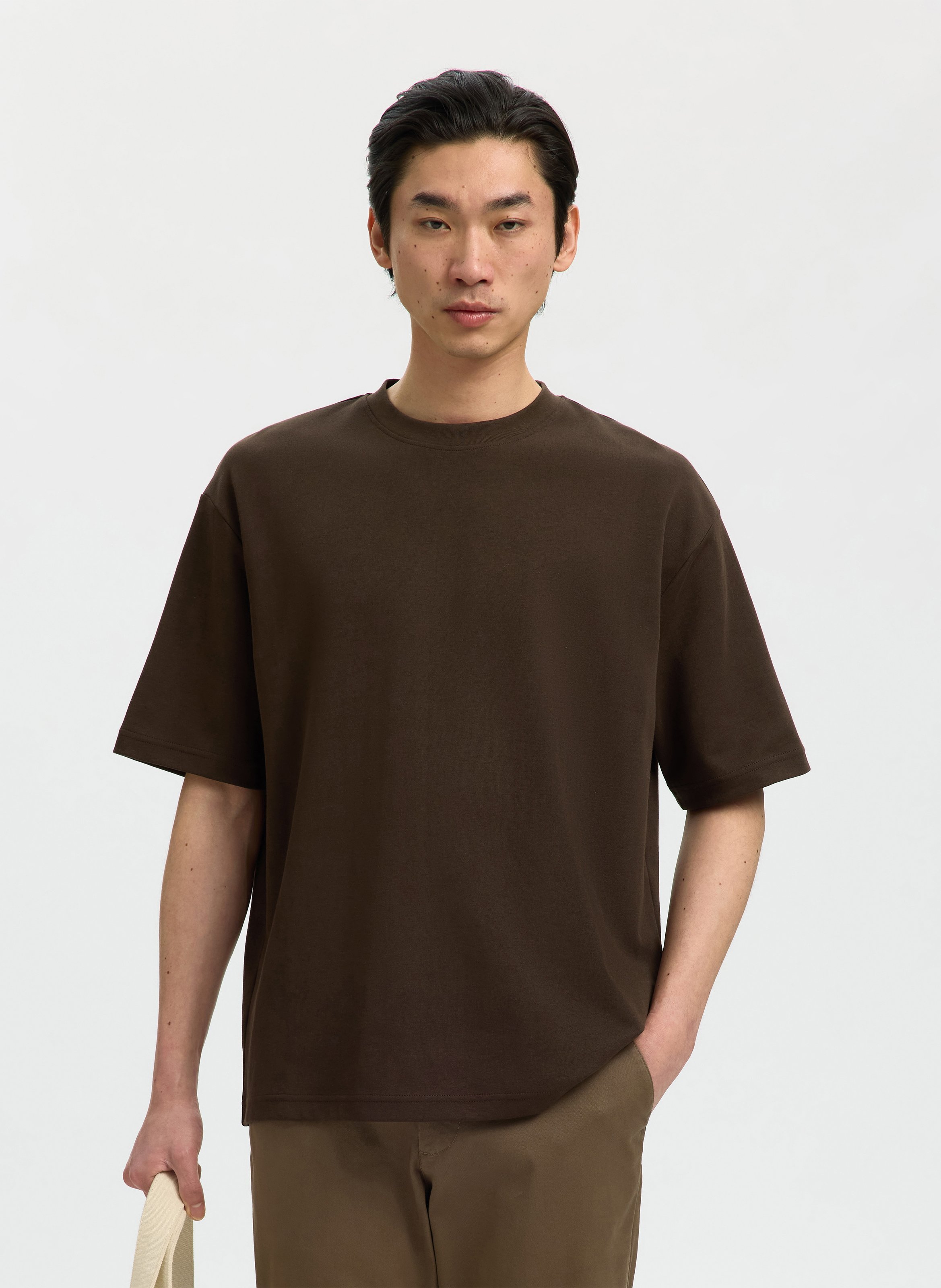 Oversized organic cotton blend t-shirt SELECTED Brown