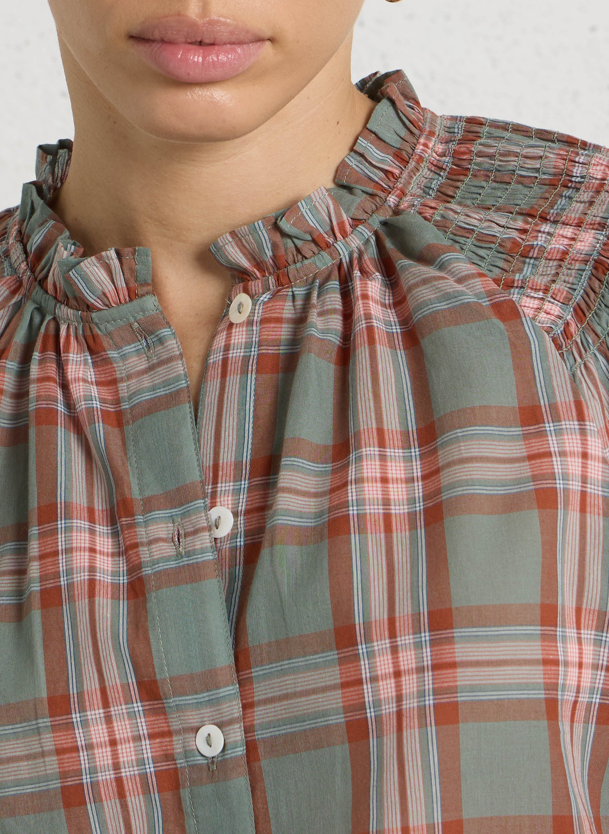 Straight shirt with high neck in printed cotton MAISON 123 Blue