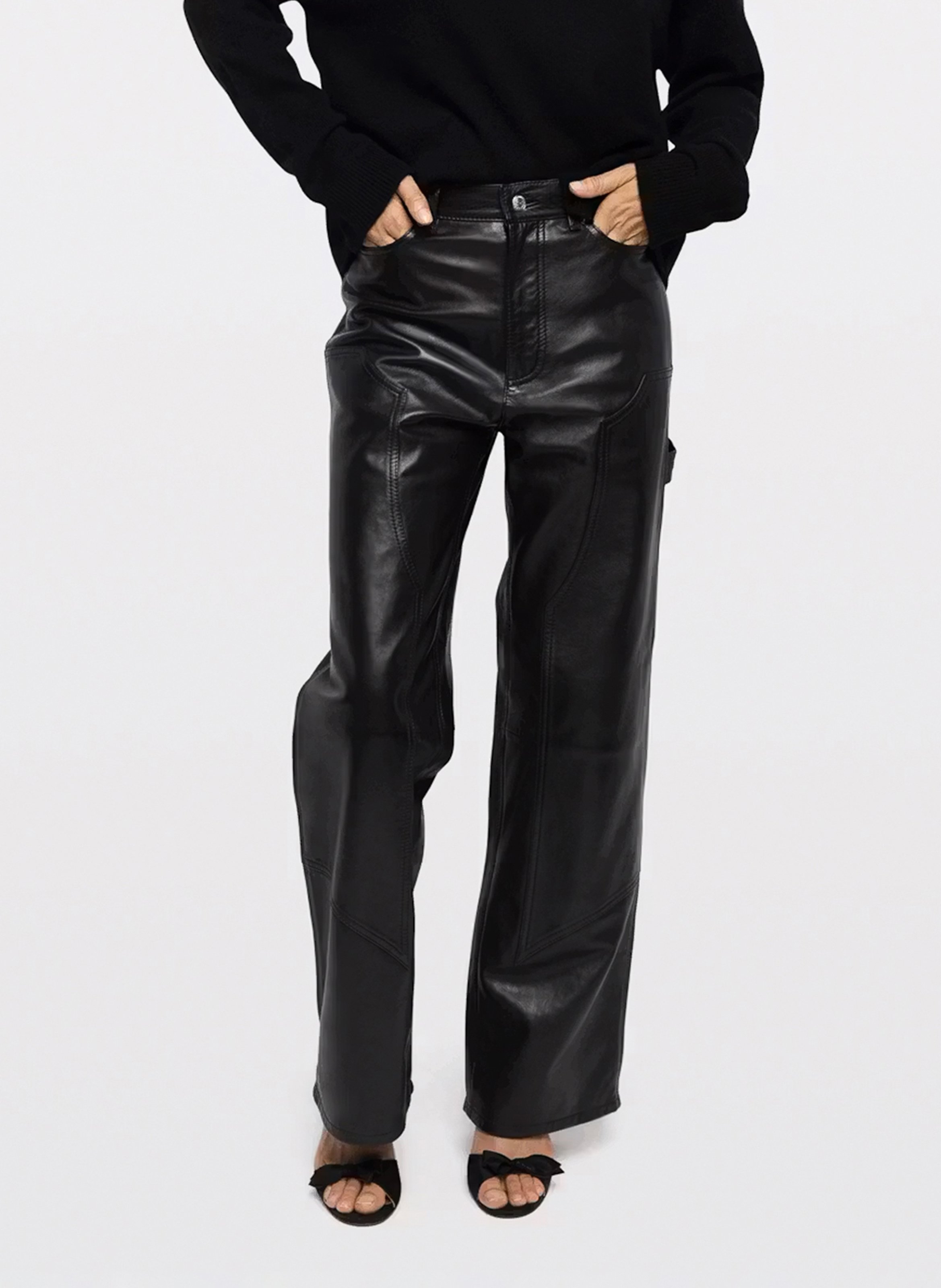 Pantalon droit taille haute en cuir ZADIG&VOLTAIRE Noir