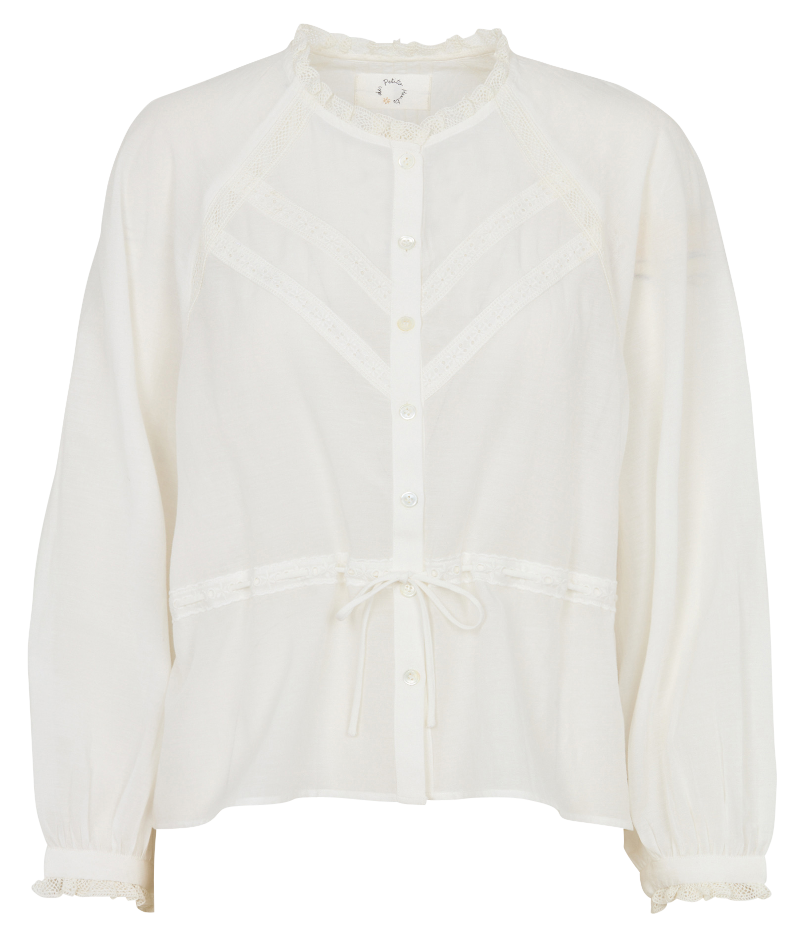 Ruime blouse met geborduurde kraag in een mix van katoen. DES PETITS HAUTS Beige