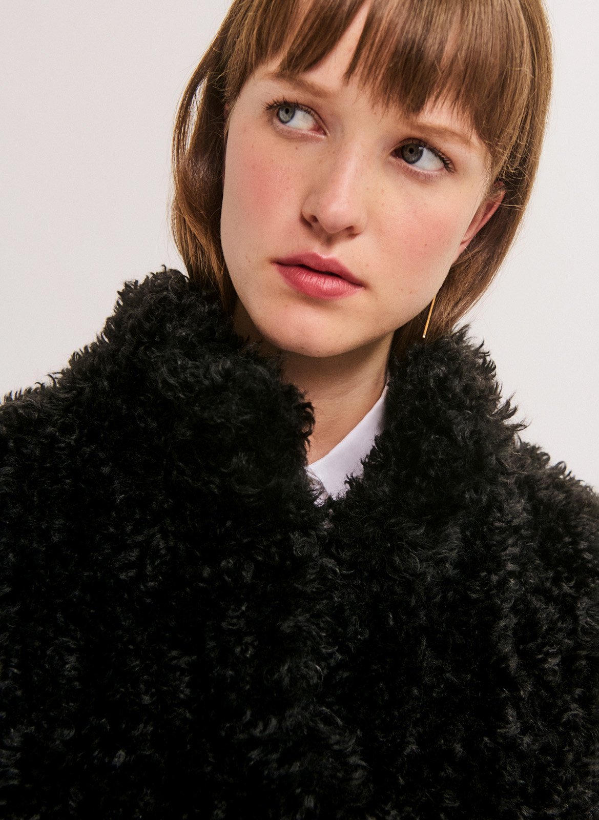 Manteau col montant effet fourrure PABLO Noir