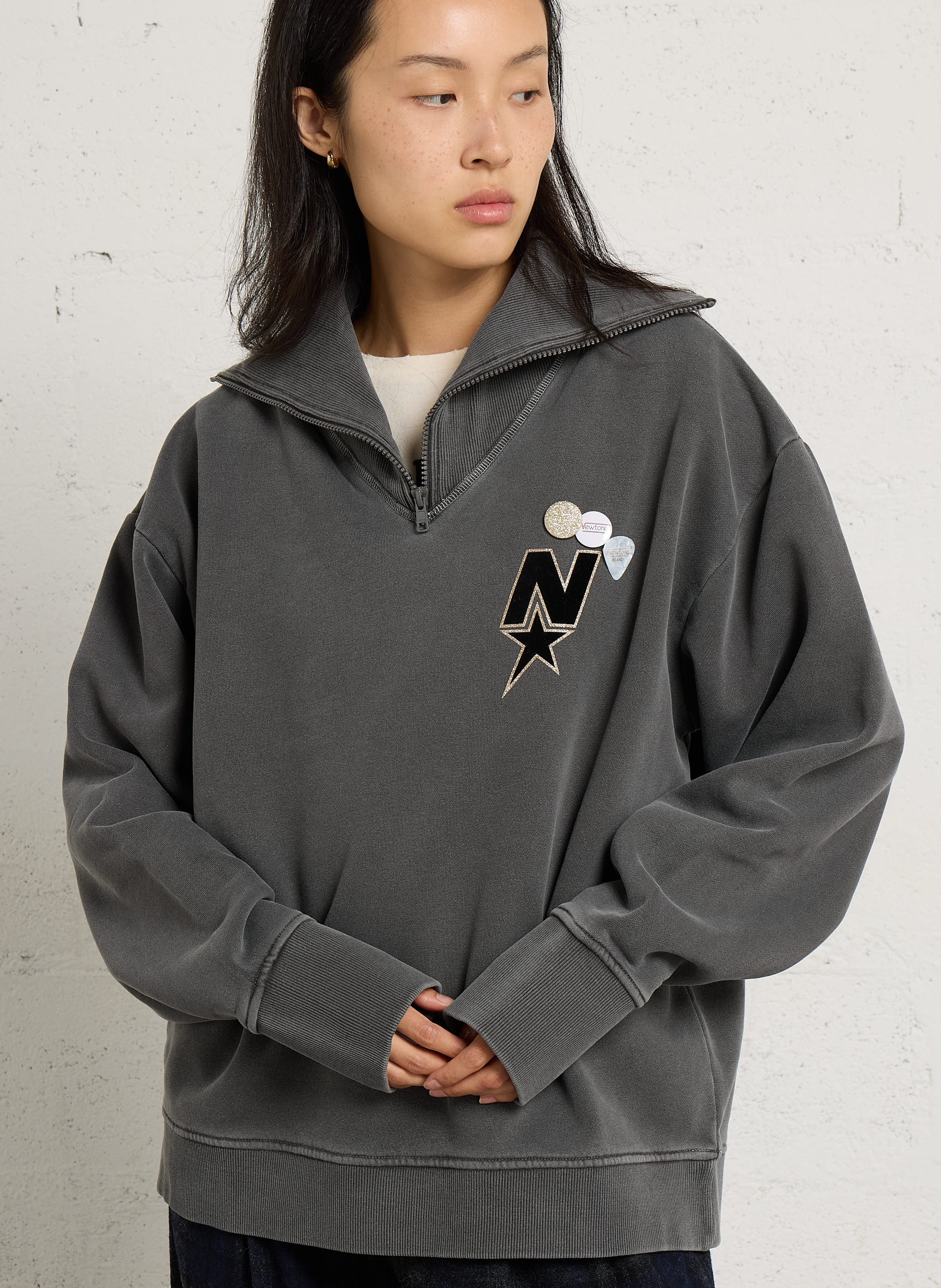Sweat col zippé en coton  NEWTONE Gris