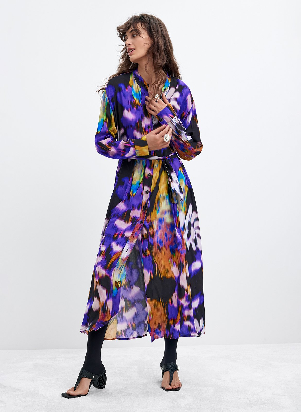 Long printed round-neck dress DESIGUAL Black