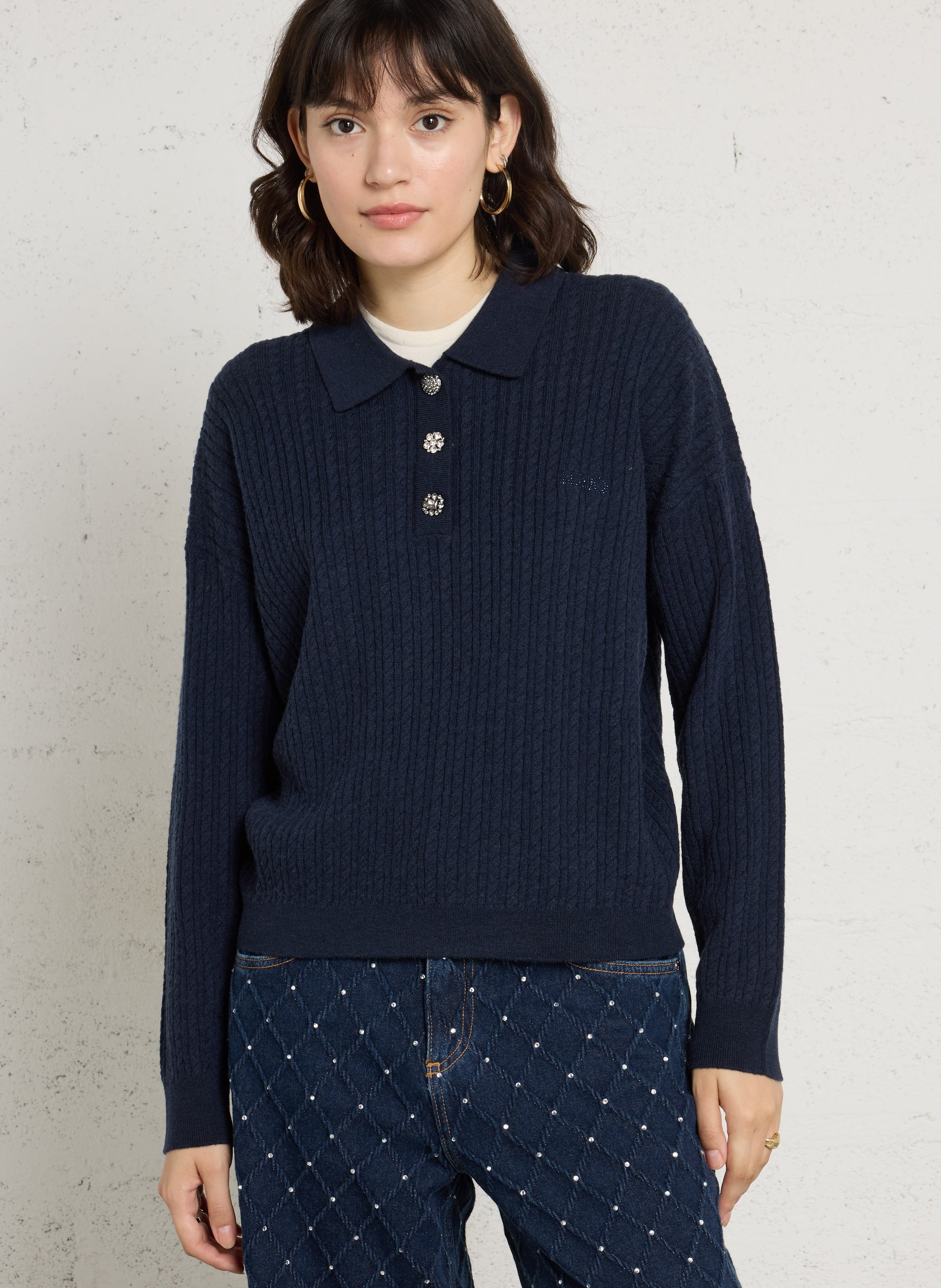 Pull droit col classique en laine mélangée LIU JO Noir