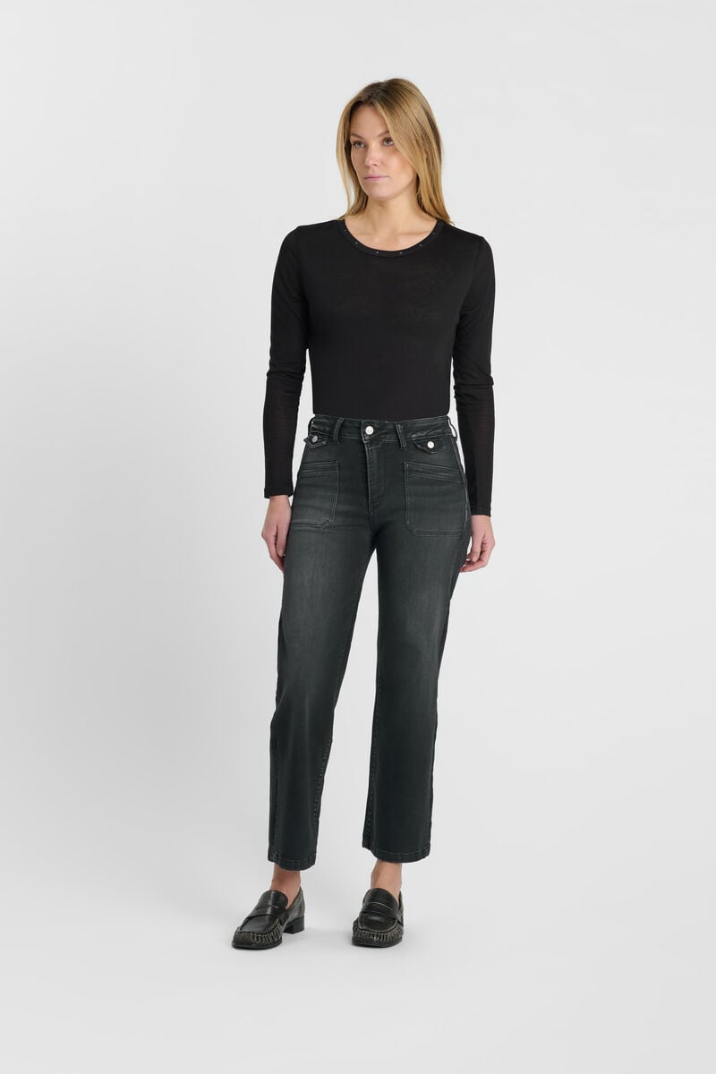 High-waisted loose-fit zip jeans LE TEMPS DES CERISES Black