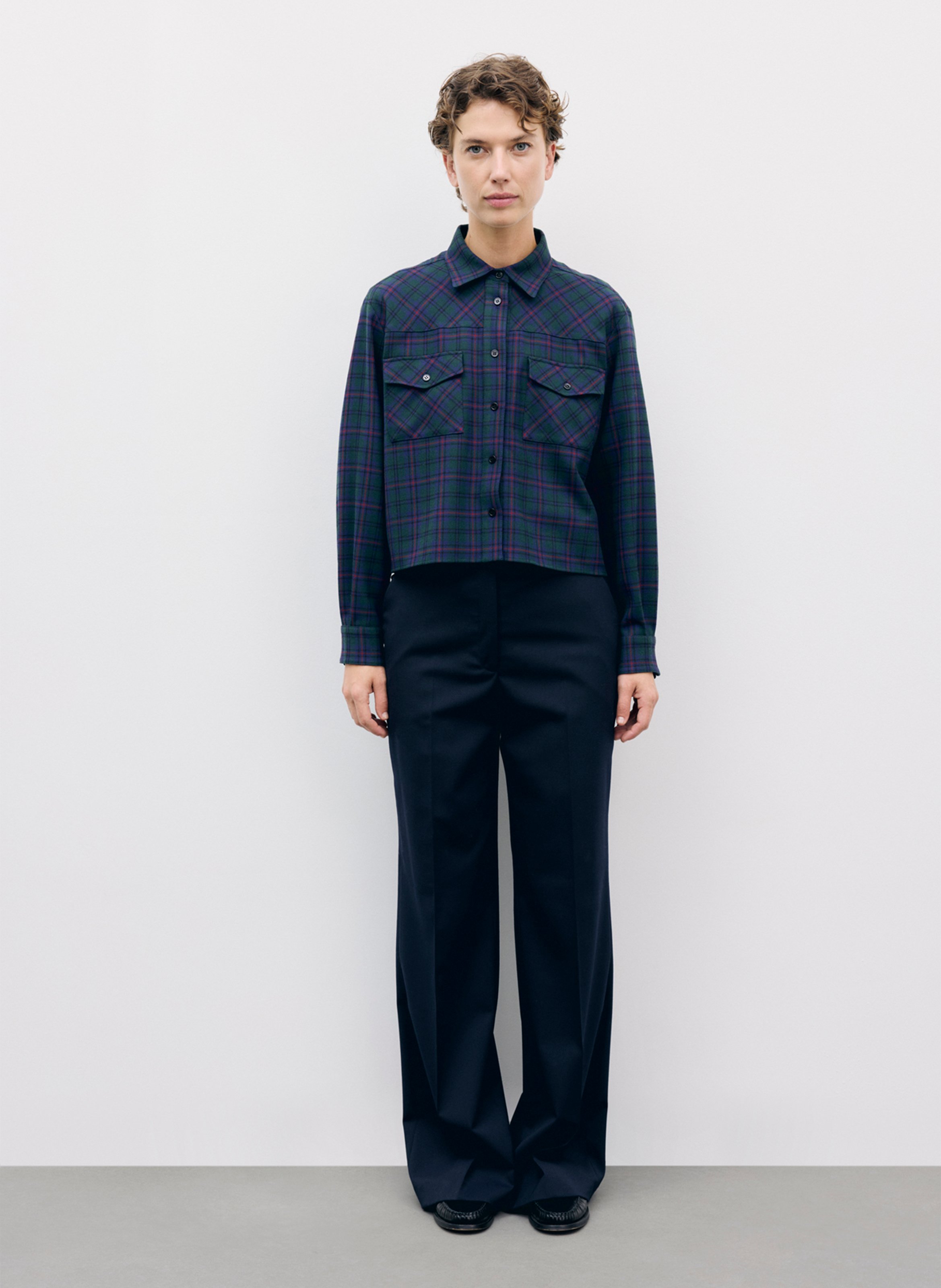 Straight cropped checked shirt GERARD DAREL Green