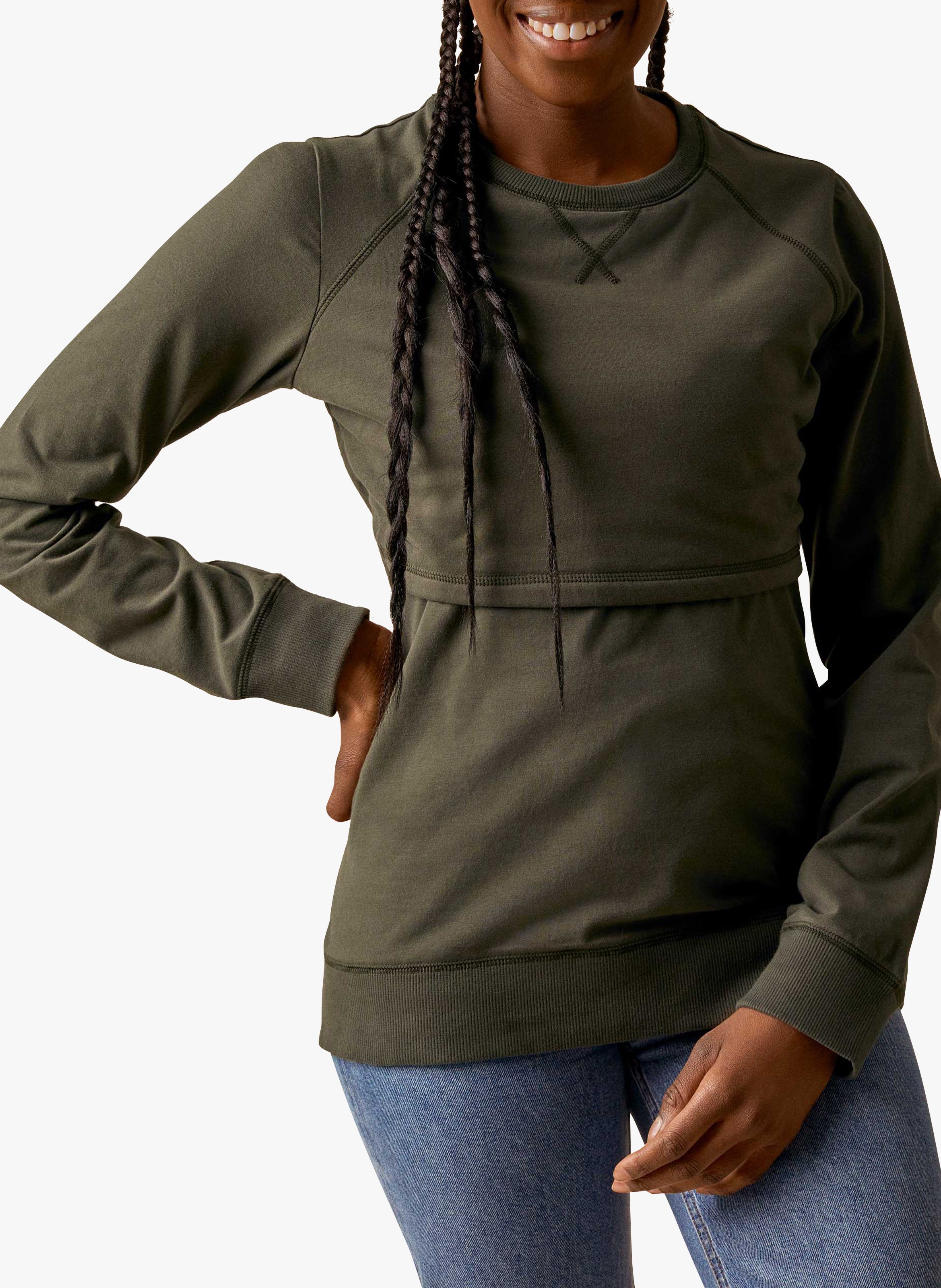 Sweat de grossesse et d'allaitement col rond en coton bio mélangé  BOOB Kaki