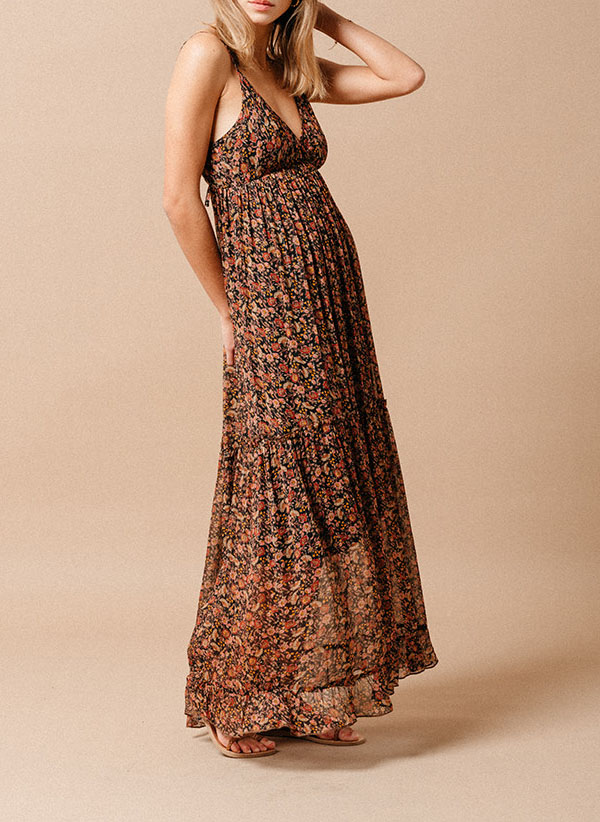 Robe maxi sans manche imprimée  GRACE ET MILA Noir