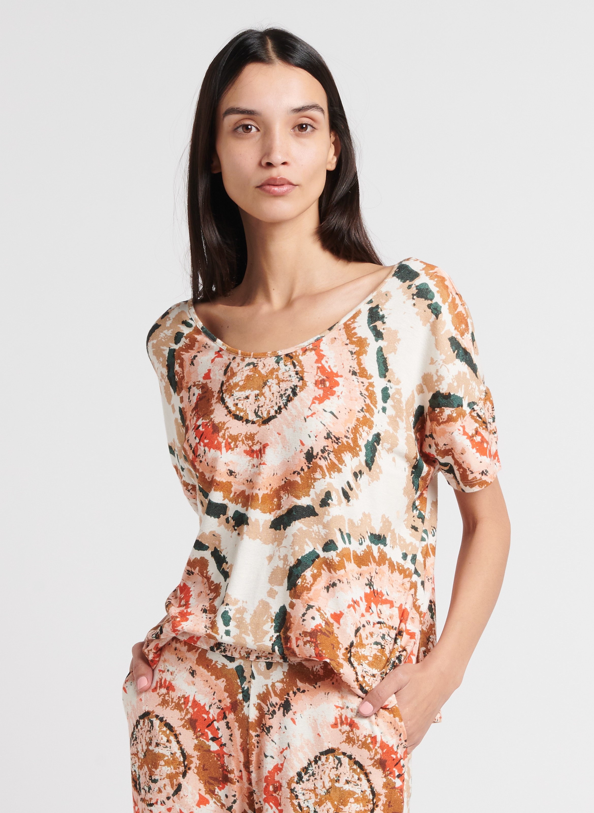 Tee-shirt col bateau imprimé MAJESTIC FILATURES Multicolore