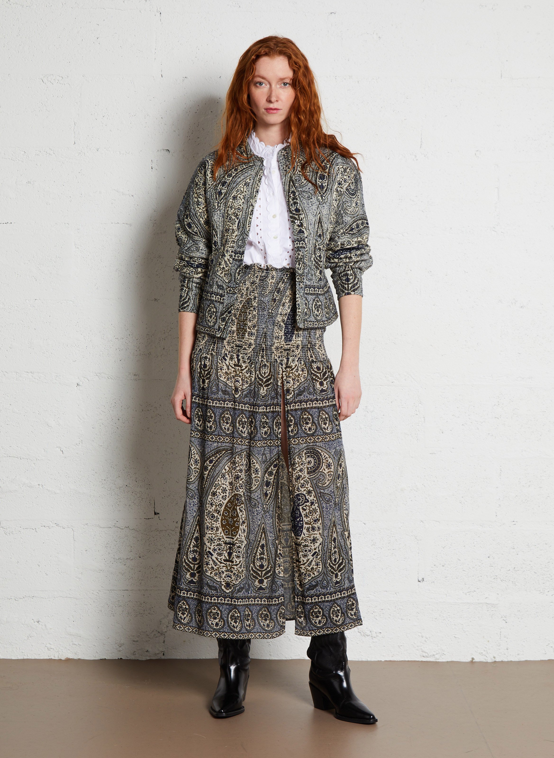 Jupe midi imprimée en coton ANTIK BATIK Noir