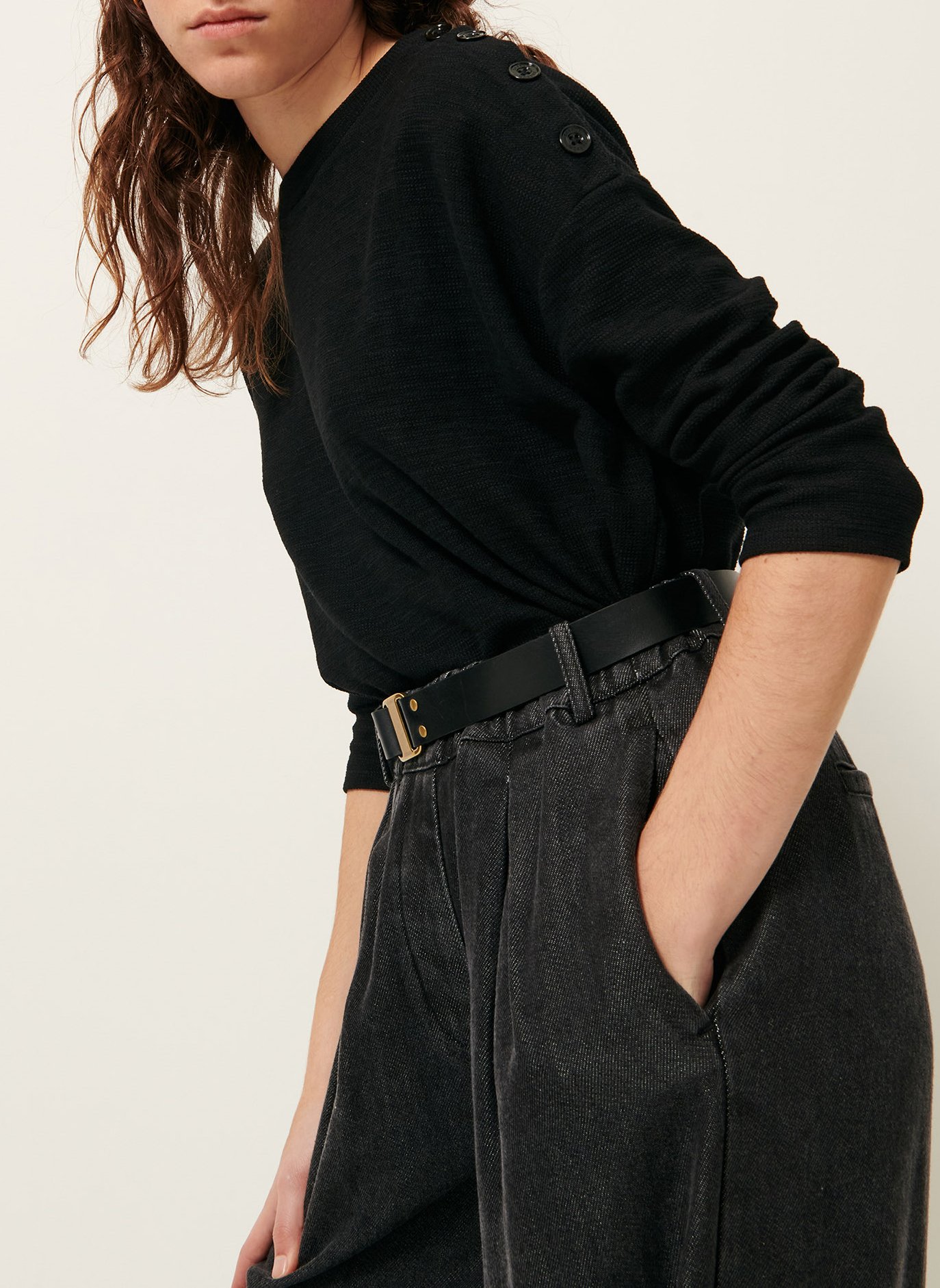 Pull col rond en coton mélangé SESSUN Noir