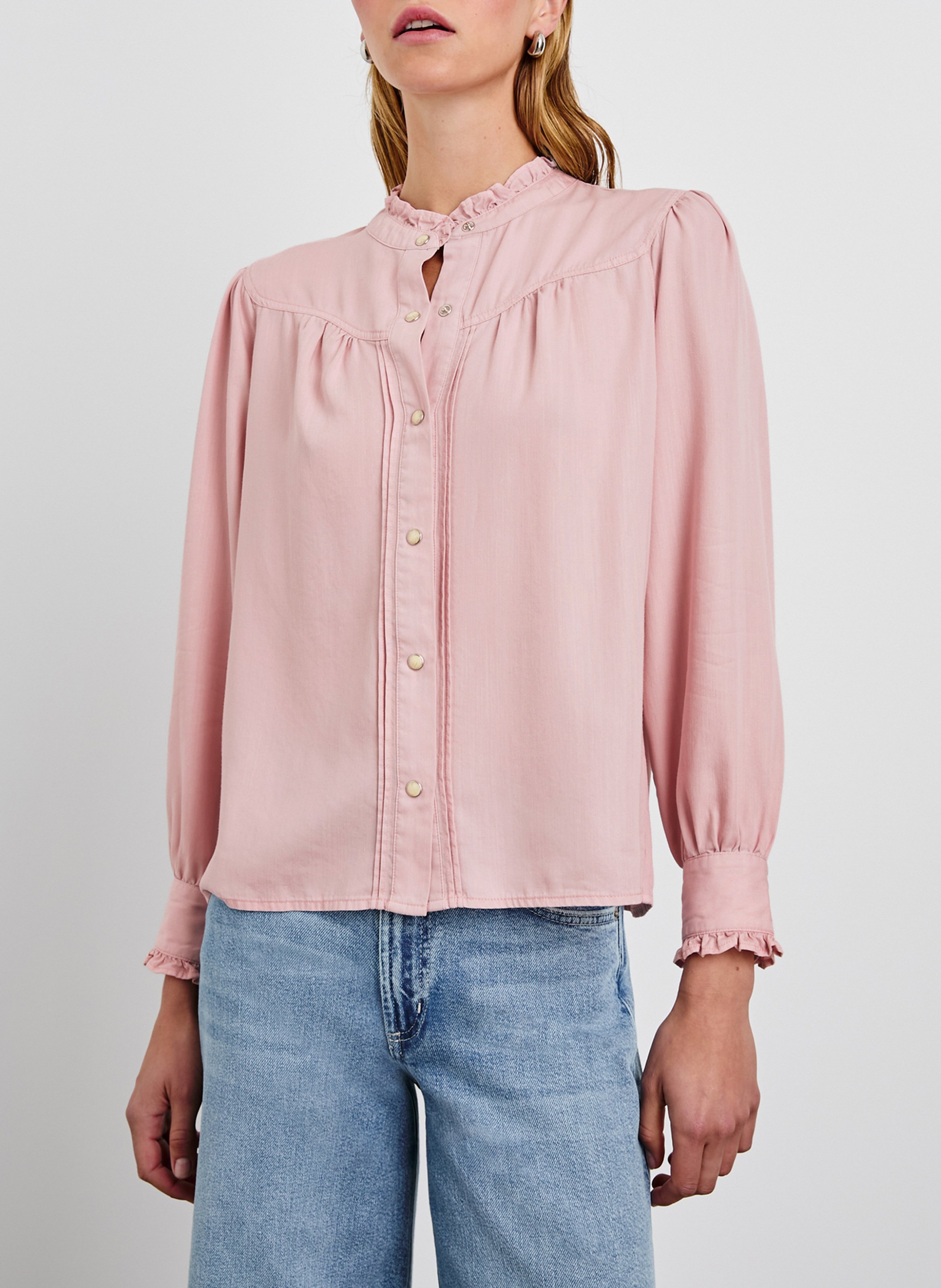 Chemise col rond à volants RAILS Rose