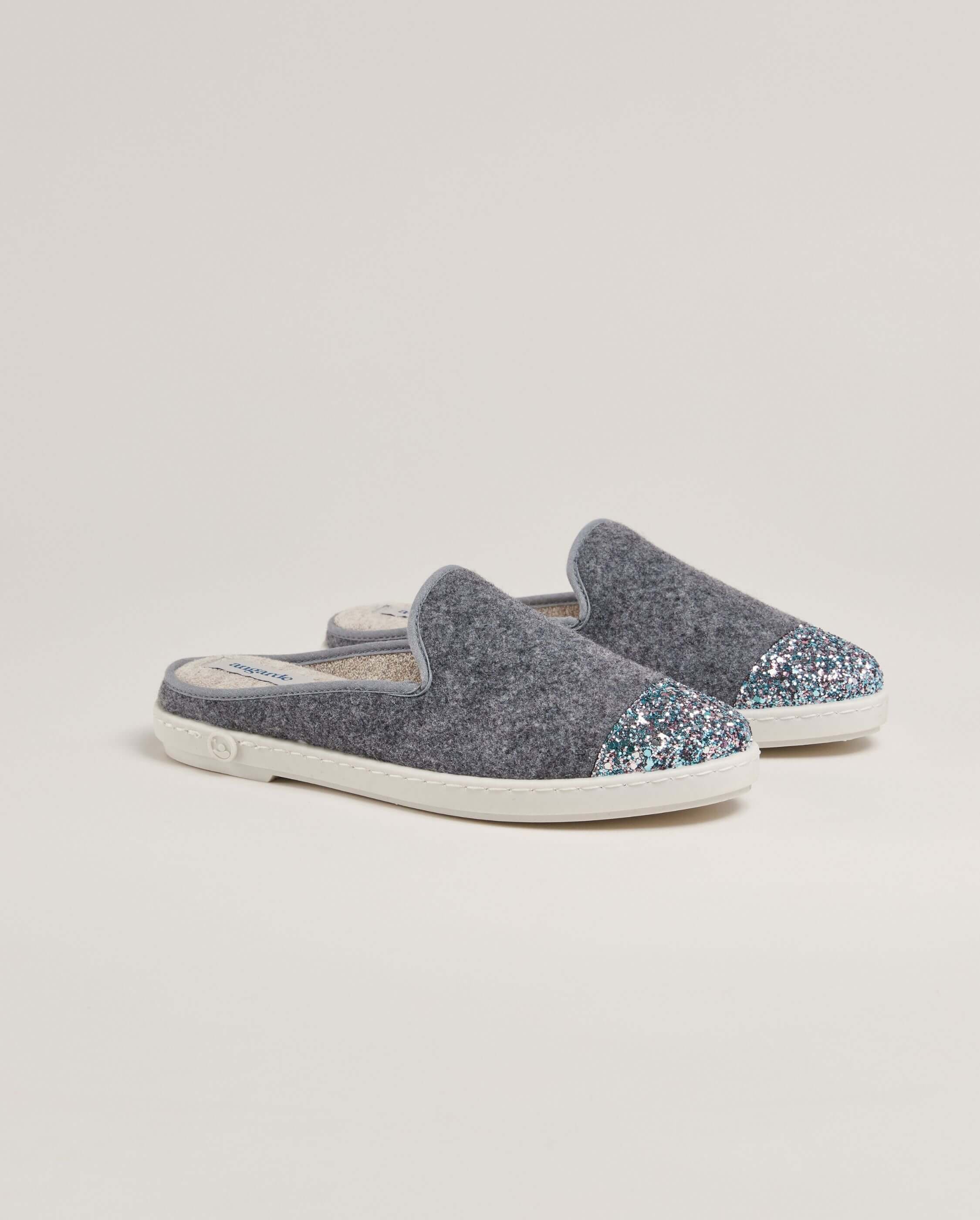 Women's wool mule, grey sequins ANGARDE Grey