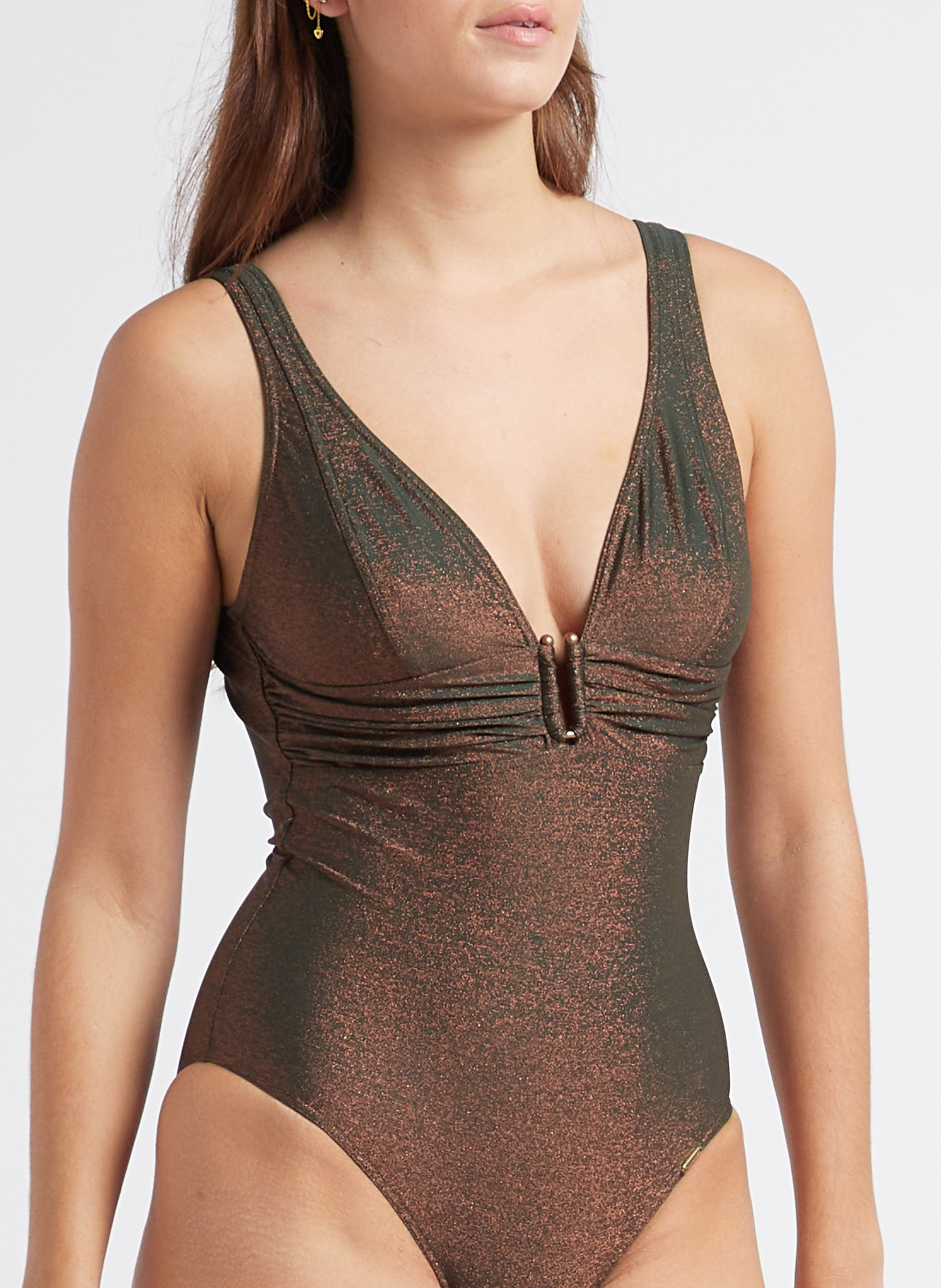 Metallic one-piece swimsuit LIVIA Khaki