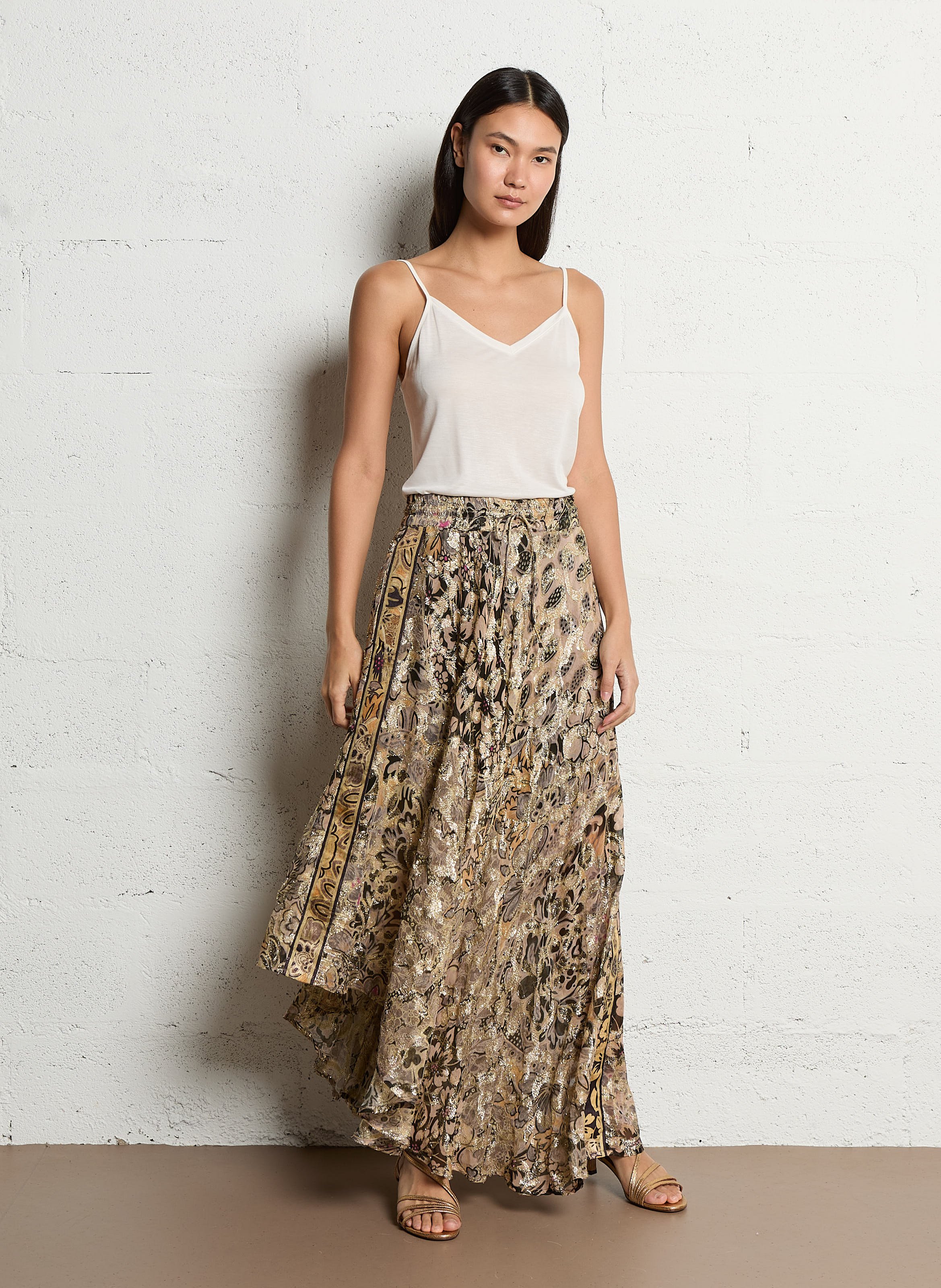 Printed asymmetric midi skirt MES DEMOISELLES Golden