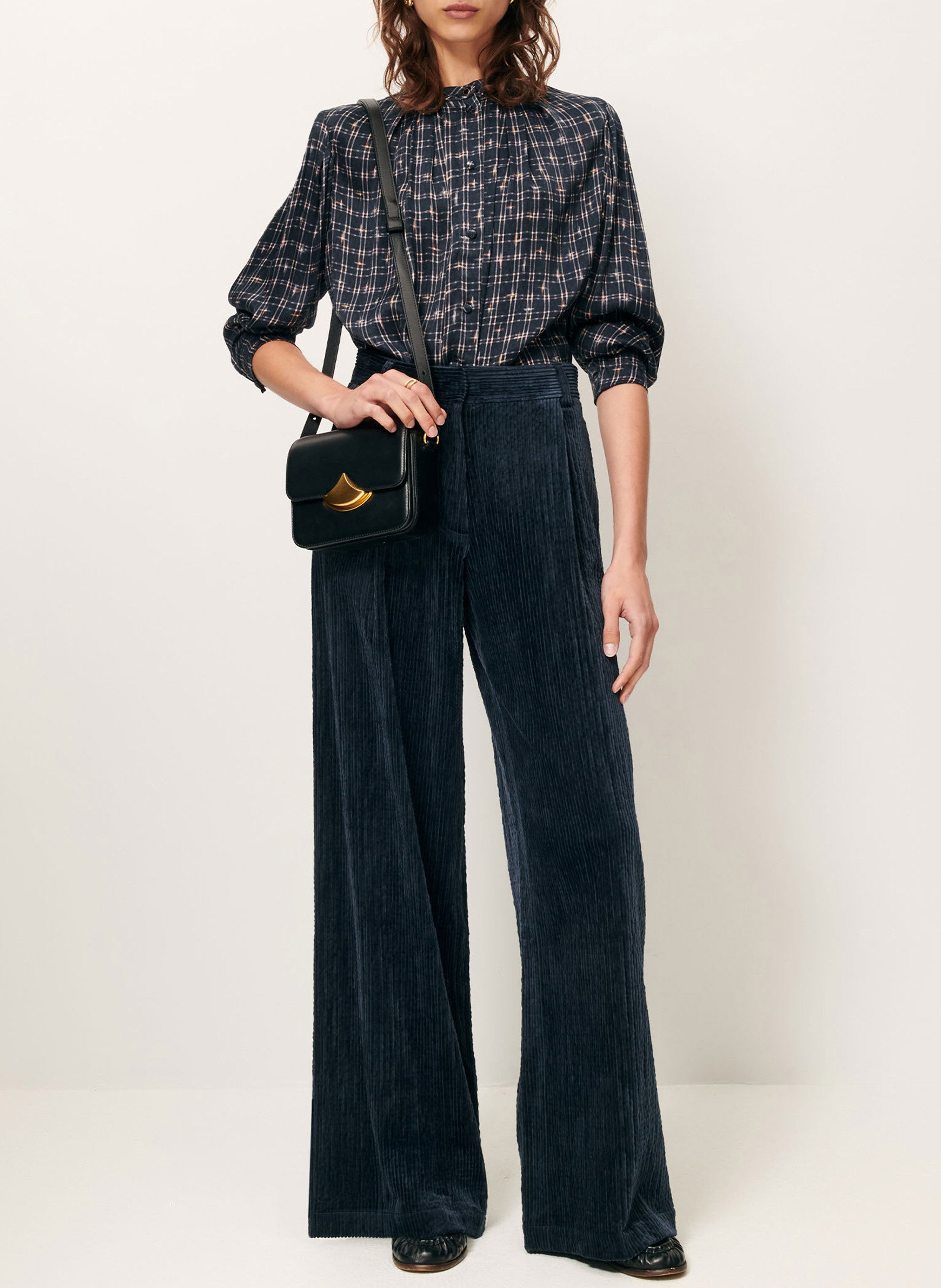 Fitted pleated checkered blouse SESSUN Multicolored